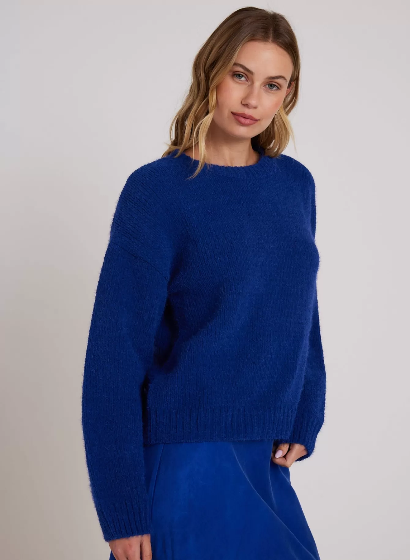 Bella Dahl Sweaters-Drop Shoulder Fuzzy Chenille Sweater - Rich Cobalt