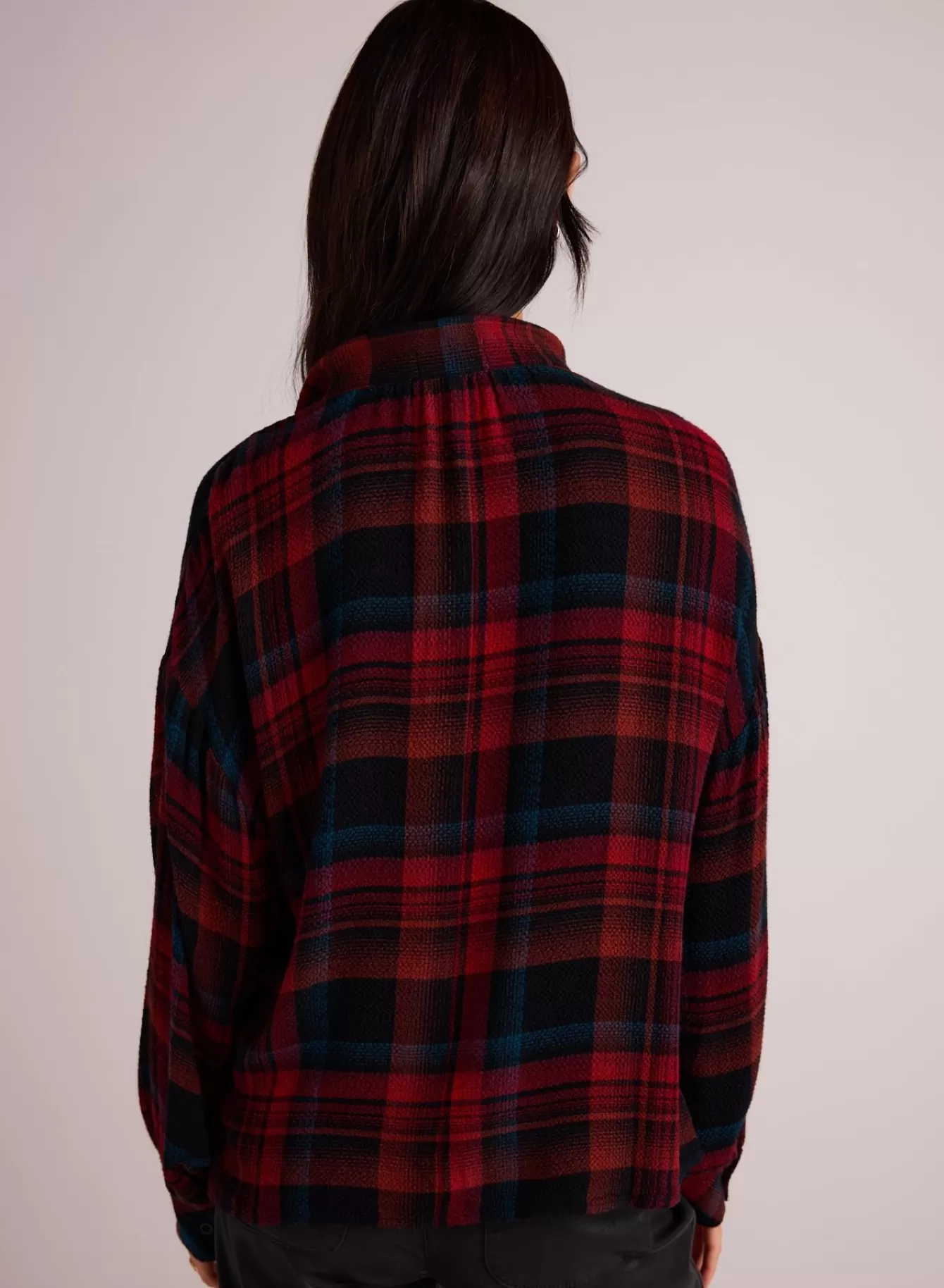 Bella Dahl Long Sleeve-Drop Shoulder Pullover - Winter Berry Plaid