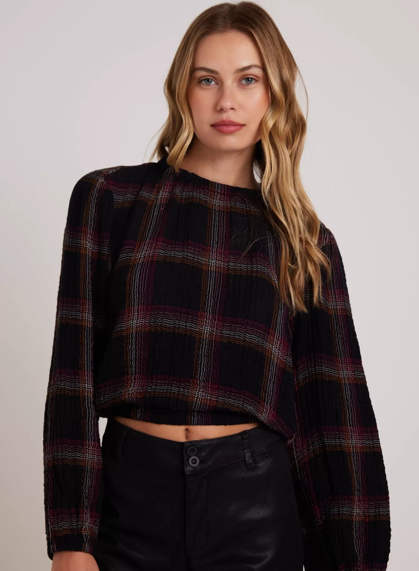 Bella Dahl Long Sleeve-Elastic Shirred Top - Autumn Sunset Plaid