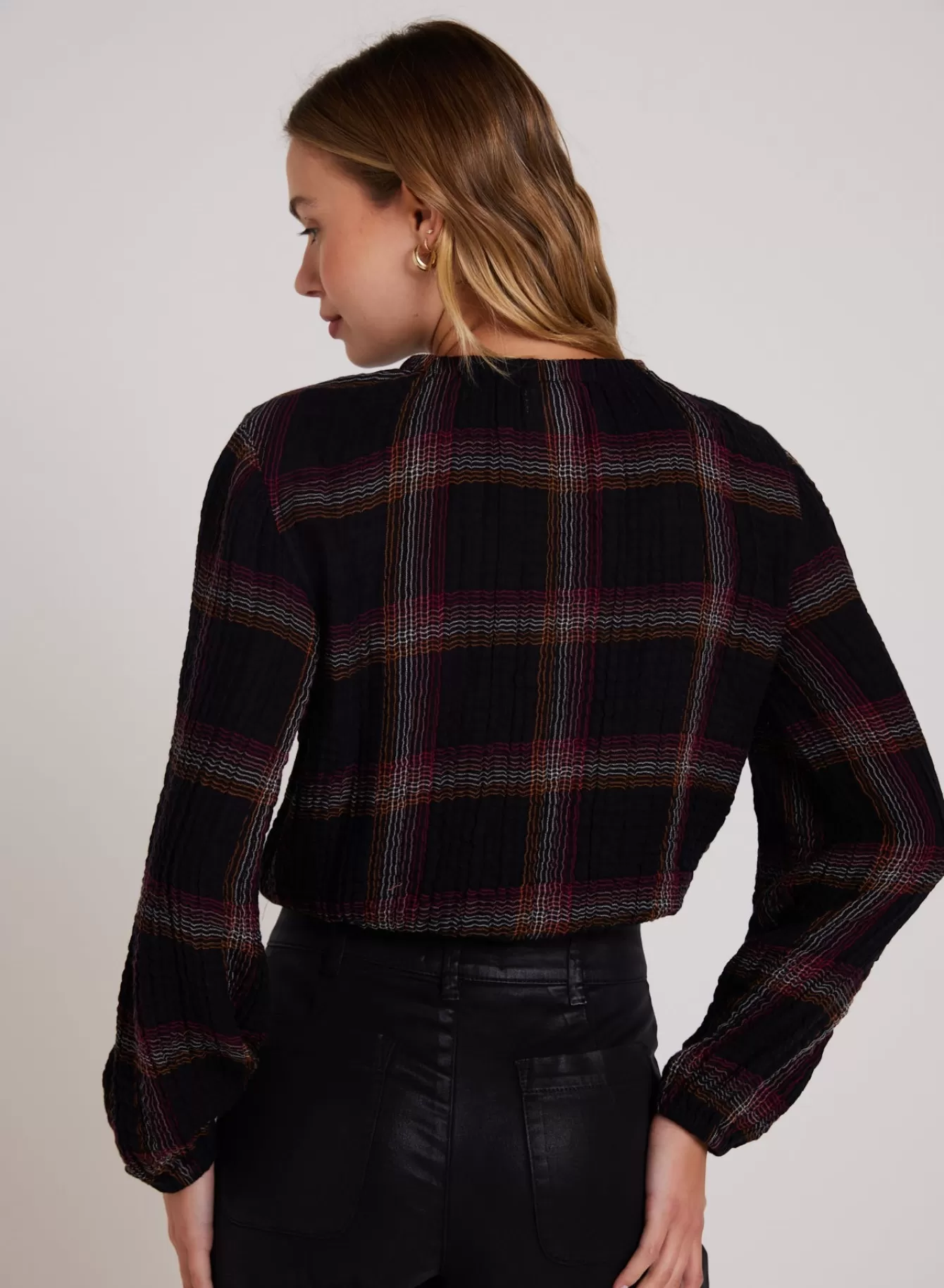 Bella Dahl Long Sleeve-Elastic Shirred Top - Autumn Sunset Plaid