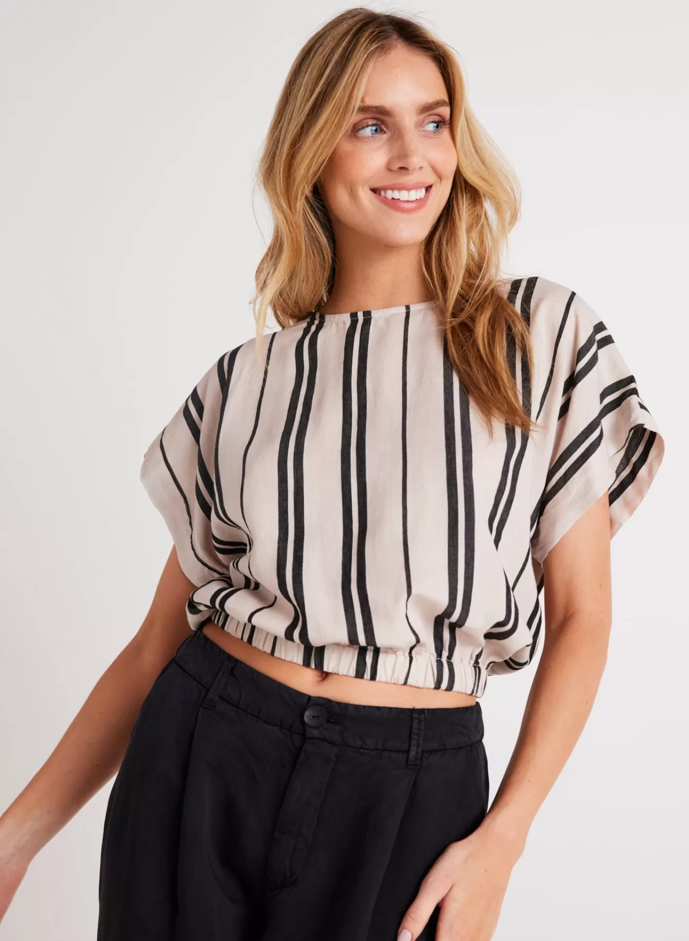 Bella Dahl Short Sleeve-Elastic Waist Blouse - Soft Ecru