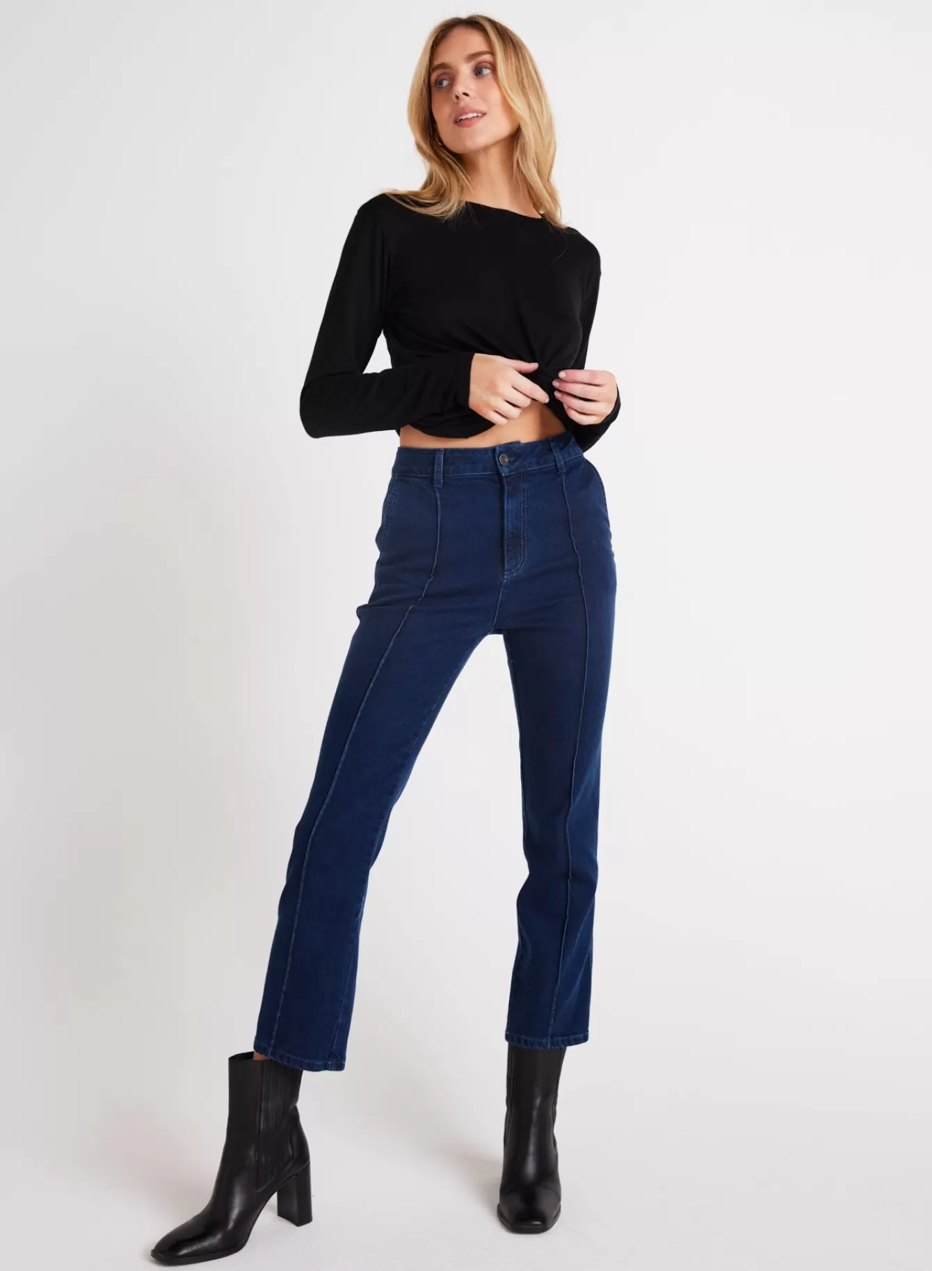 Bella Dahl Pants-Fiona Pintuck Straight Crop - Indigo Twilight Wash