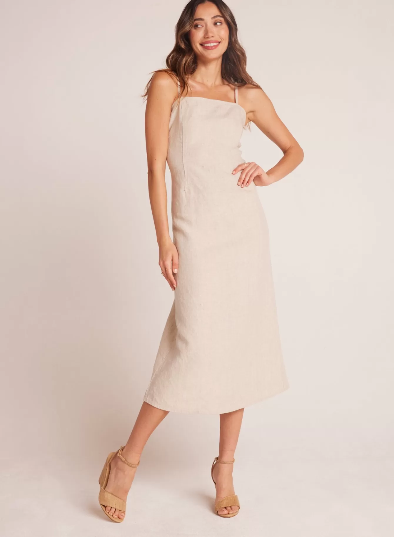 Bella Dahl Long Dresses-Fitted Cami Midi Dress - Linen Sand