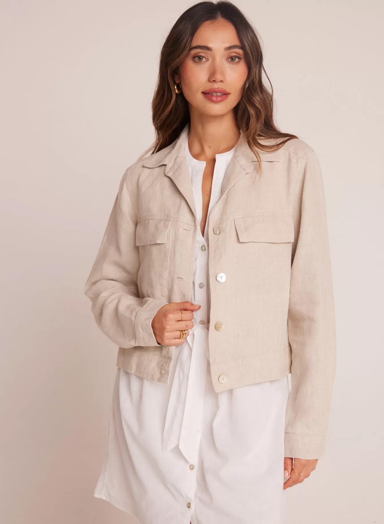 Bella Dahl Outerwear-Flap Pocket Shirt Jacket - Linen Sand