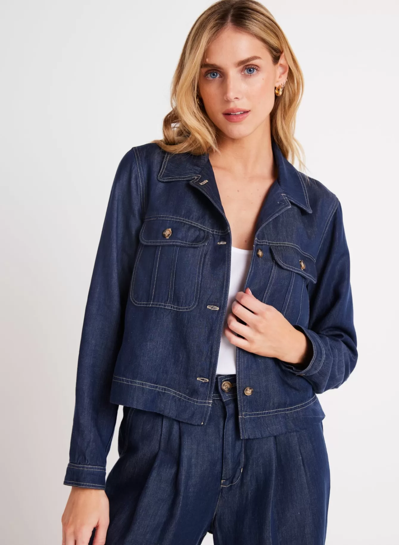 Bella Dahl Outerwear-Flap Pocket Utility Jacket - Dark Denim