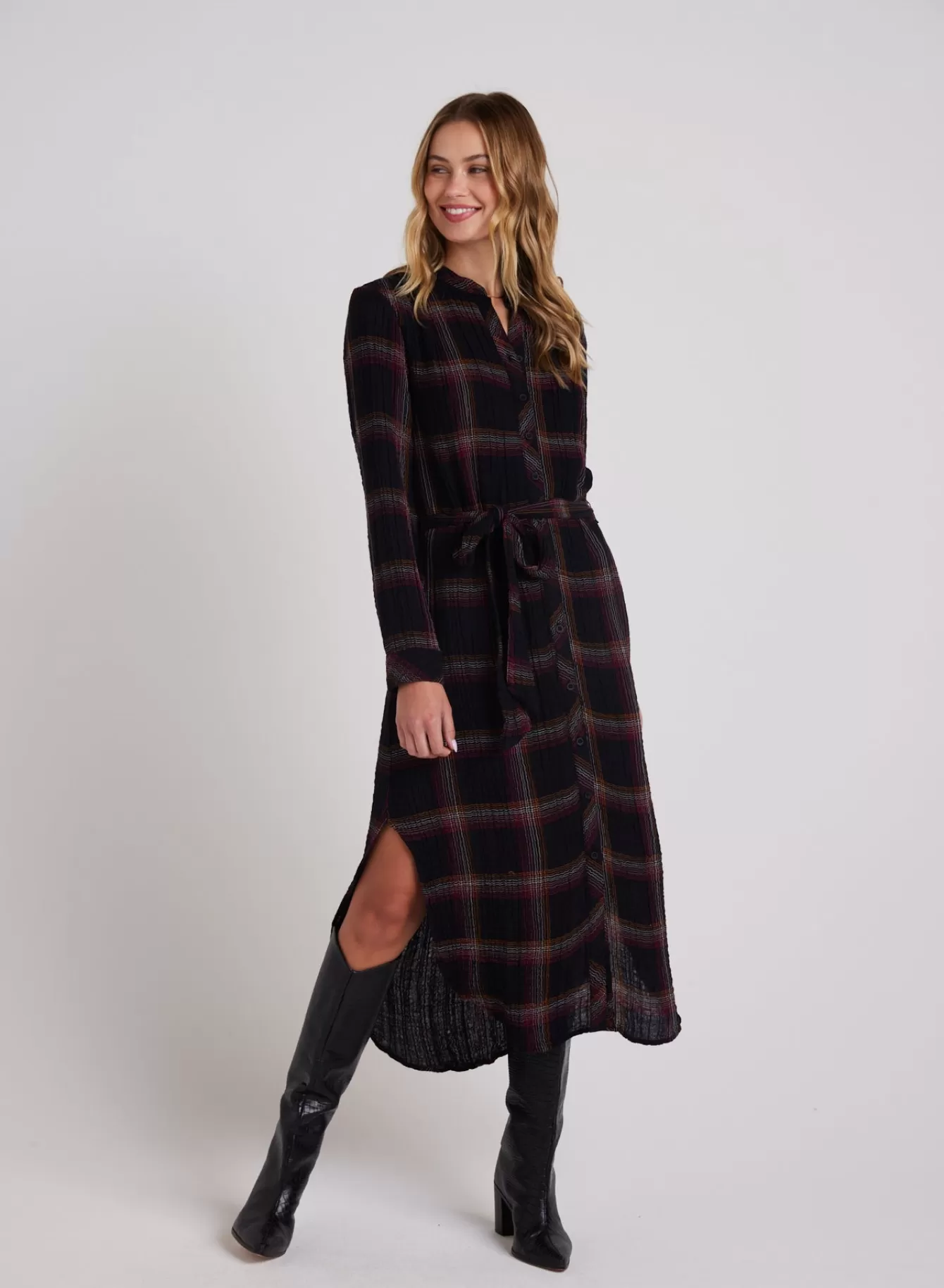 Bella Dahl Long Dresses-Flowy Hem Maxi Dress - Autumn Sunset Plaid