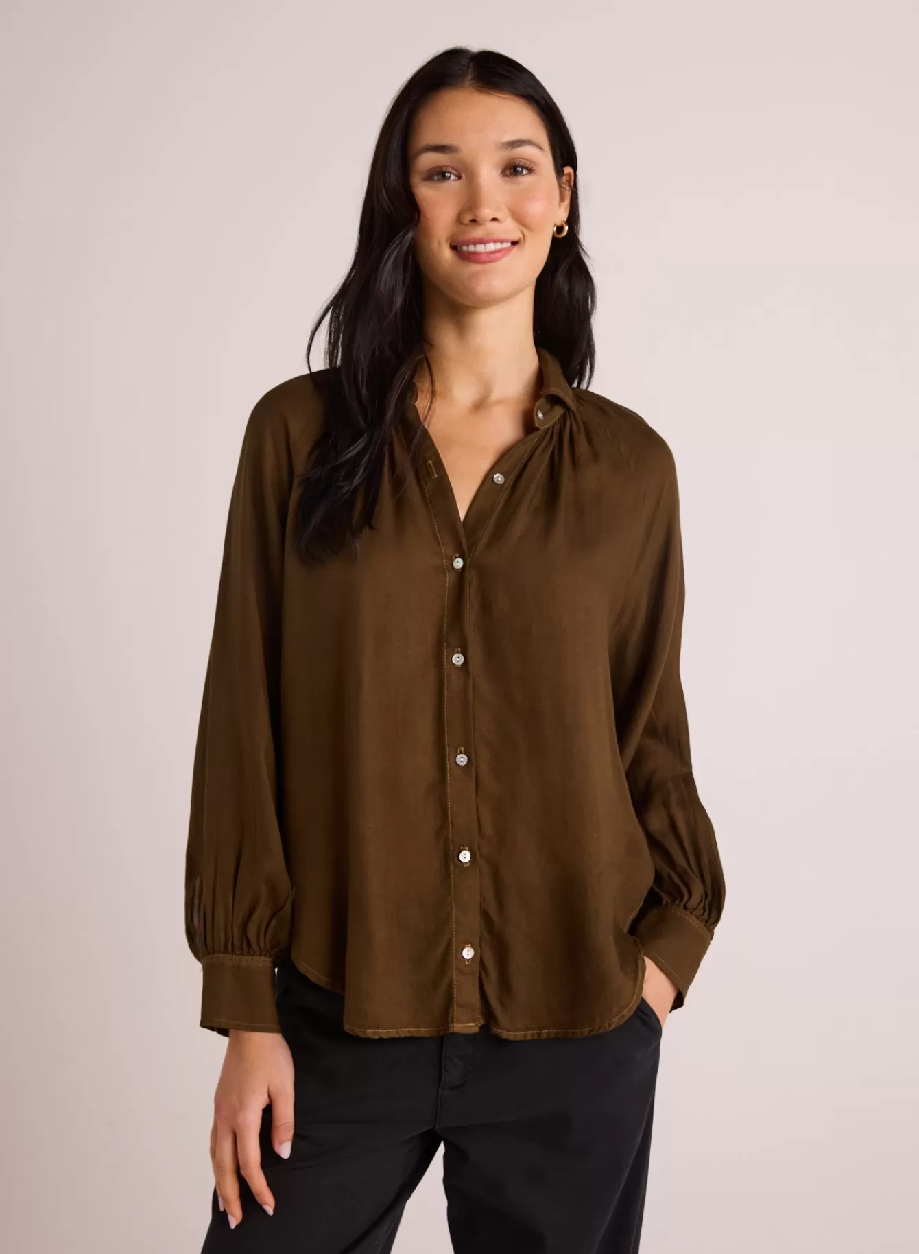 Bella Dahl Long Sleeve-Flowy Raglan Sleeve Shirt - Golden Army