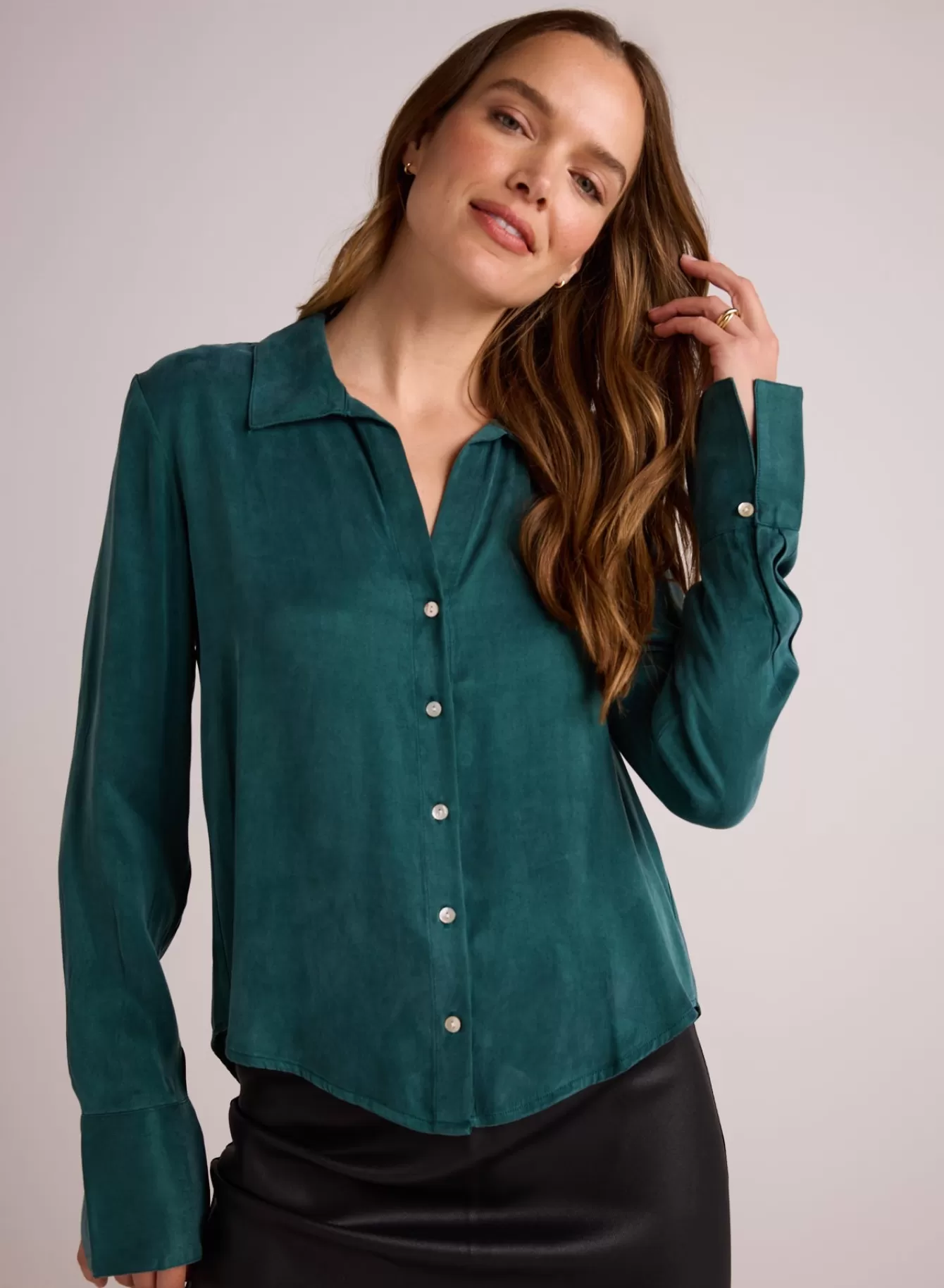 Bella Dahl Long Sleeve-Flowy Wide Collar Button Down - Hunter Pine