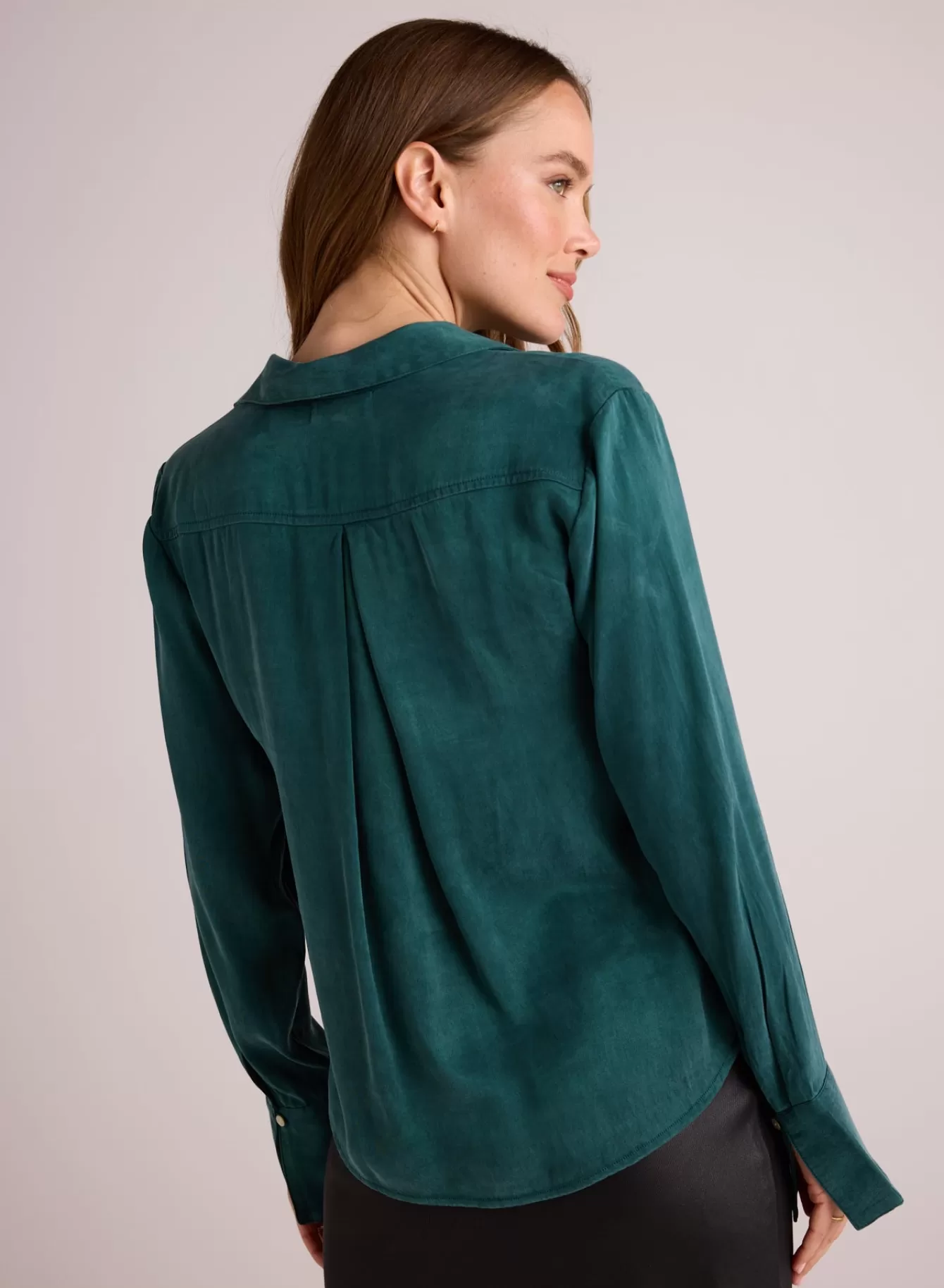 Bella Dahl Long Sleeve-Flowy Wide Collar Button Down - Hunter Pine