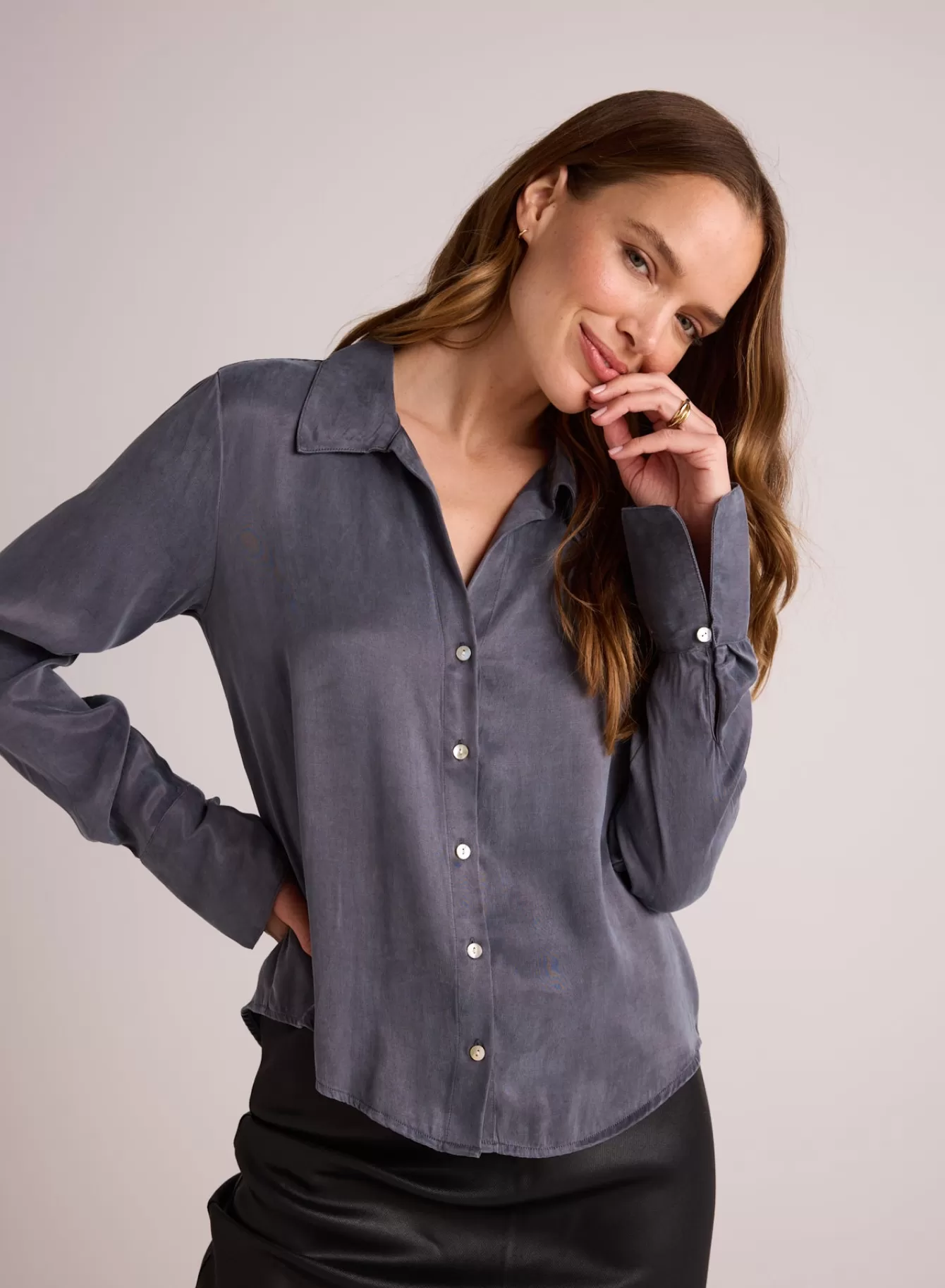 Bella Dahl Button Down-Flowy Wide Collar Button Down - Slate Stone