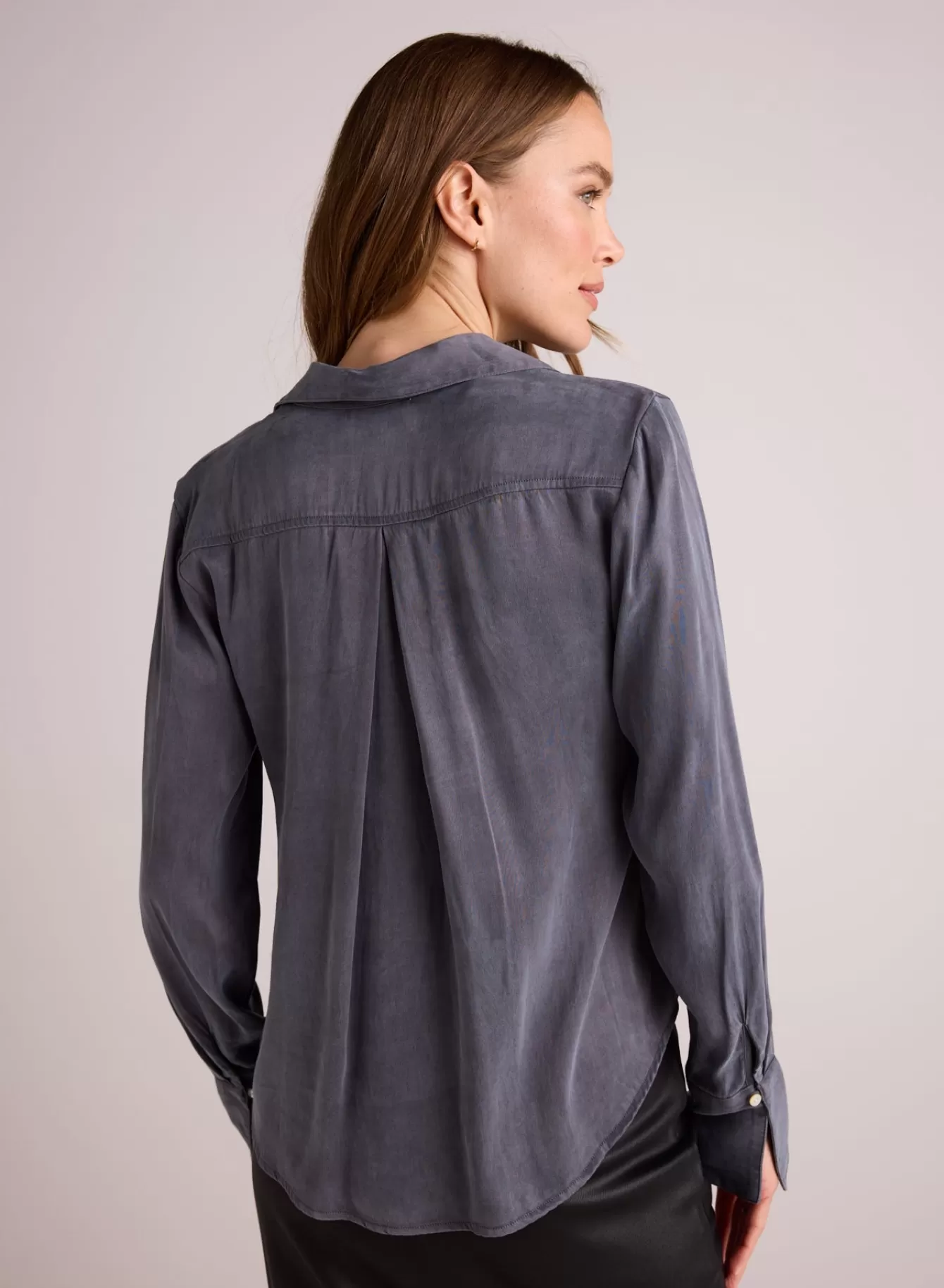 Bella Dahl Button Down-Flowy Wide Collar Button Down - Slate Stone