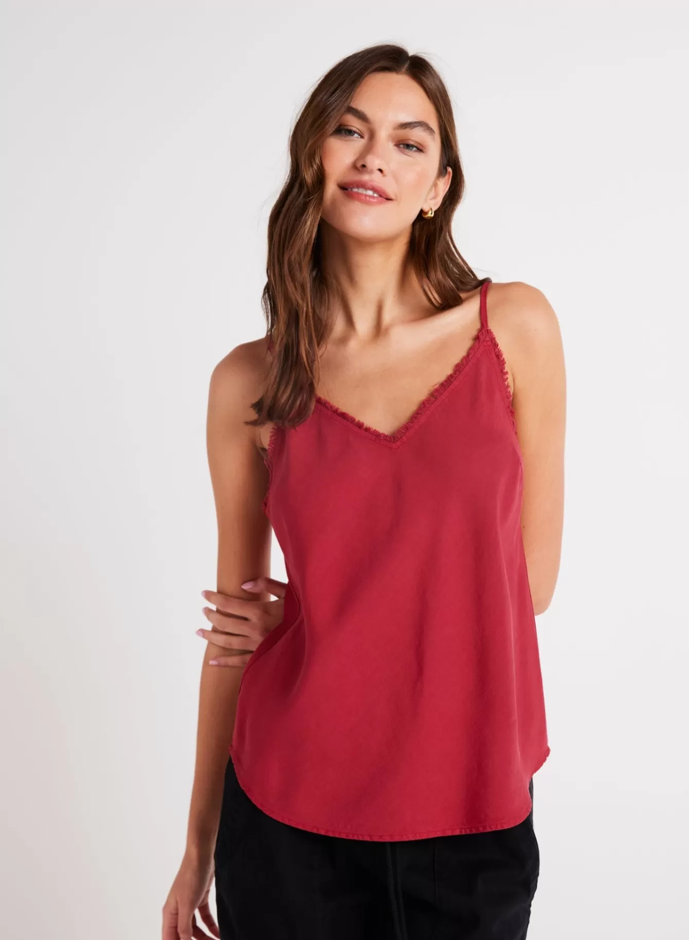 Bella Dahl Essentials Tops-Frayed Cami - Ruby Red