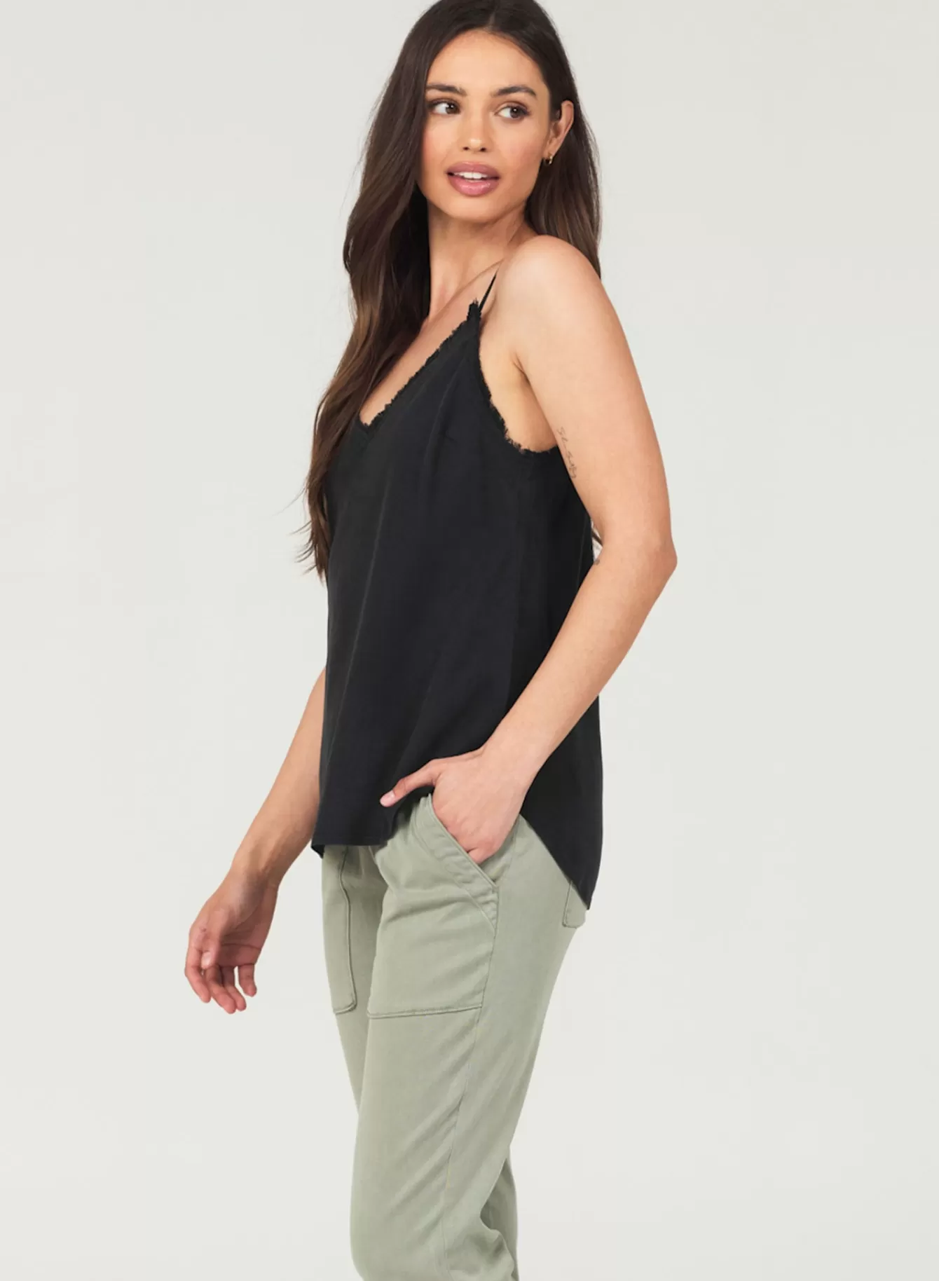 Bella Dahl Essentials Tops-Frayed Tencel Cami - Vintage Black