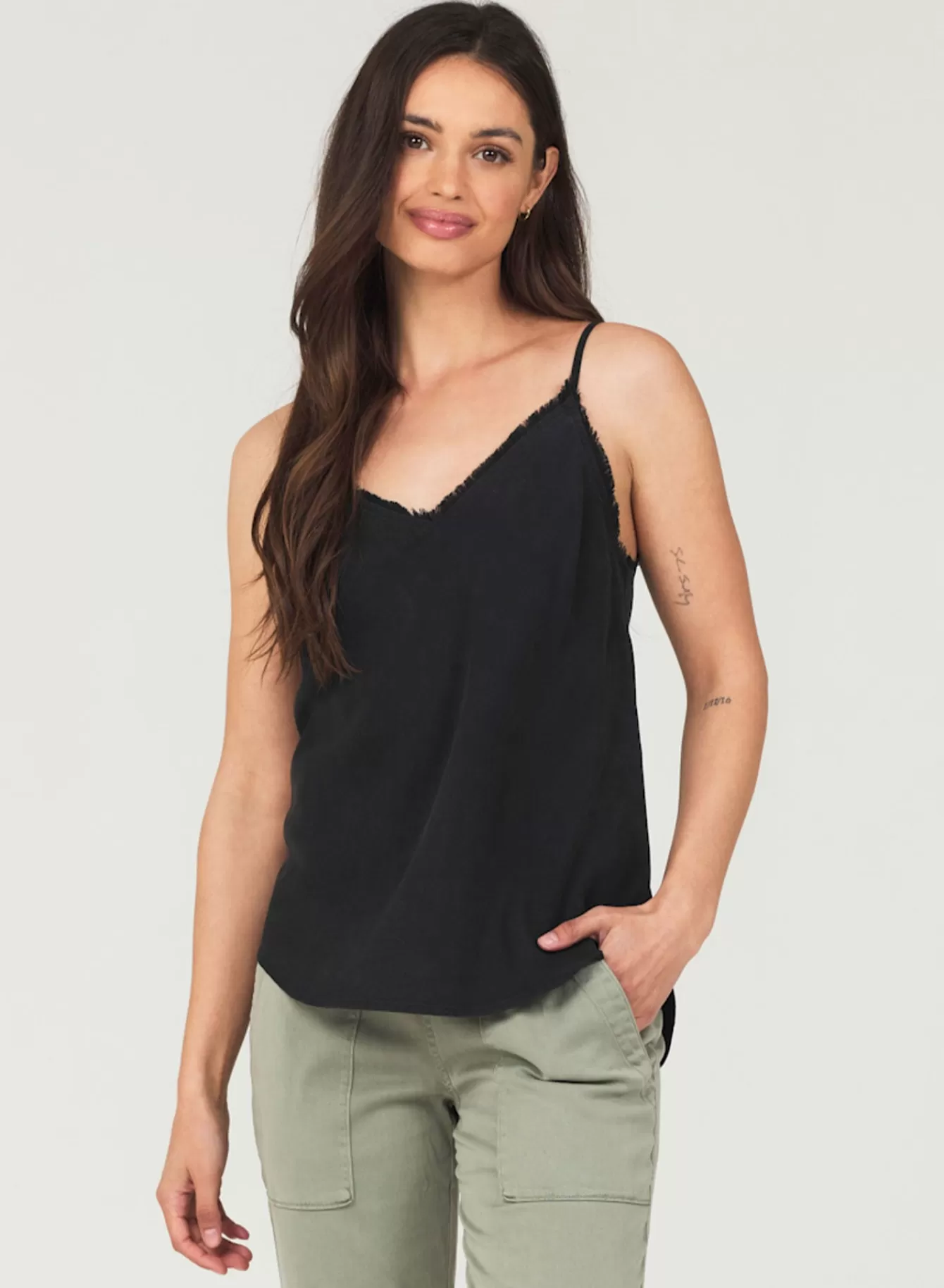 Bella Dahl Sleeveless-Frayed Tencel Cami - Vintage Black
