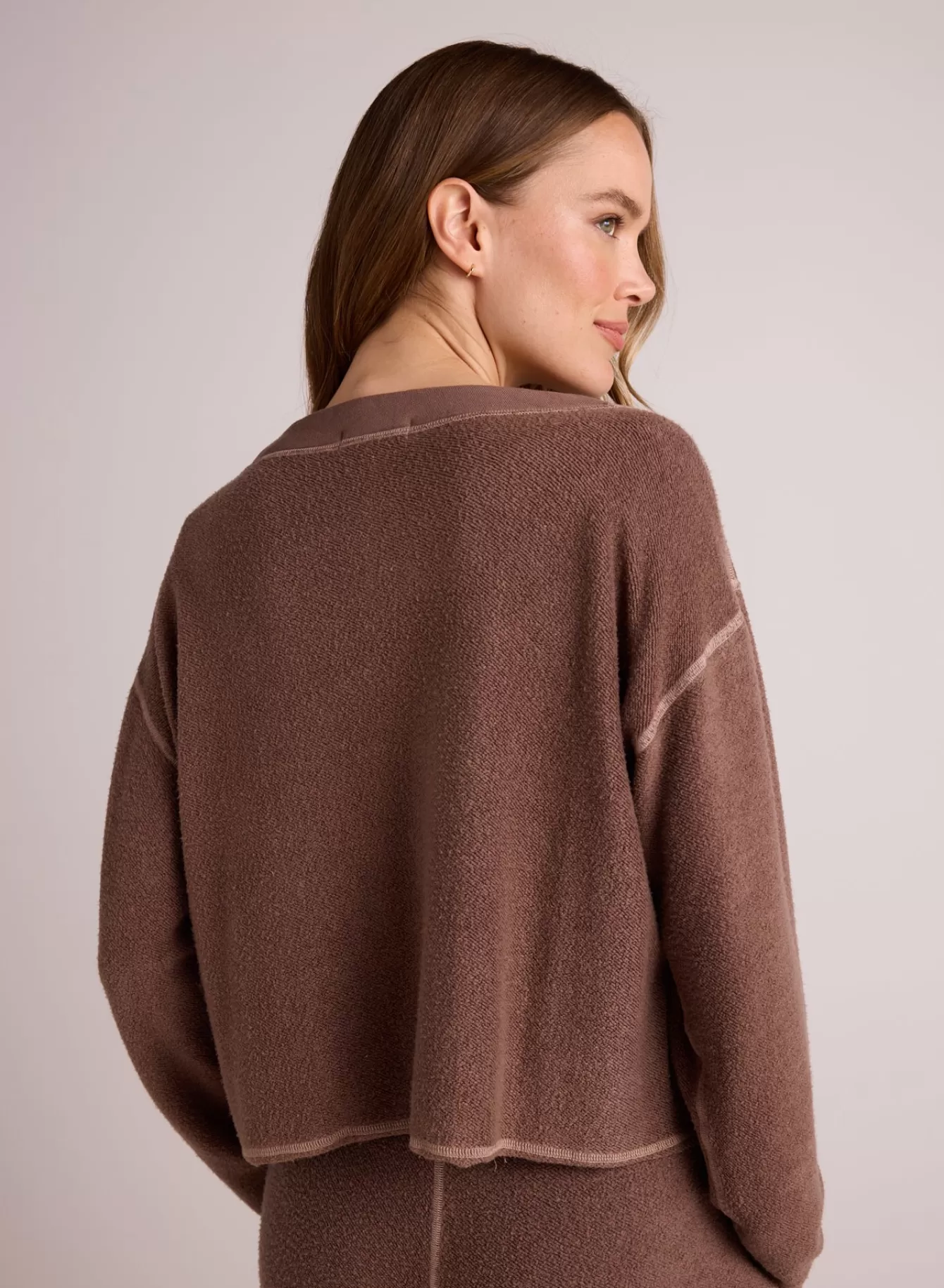 Bella Dahl Long Sleeve-French Terry Bell Sleeve V-Neck Pullover - Mocha Mist