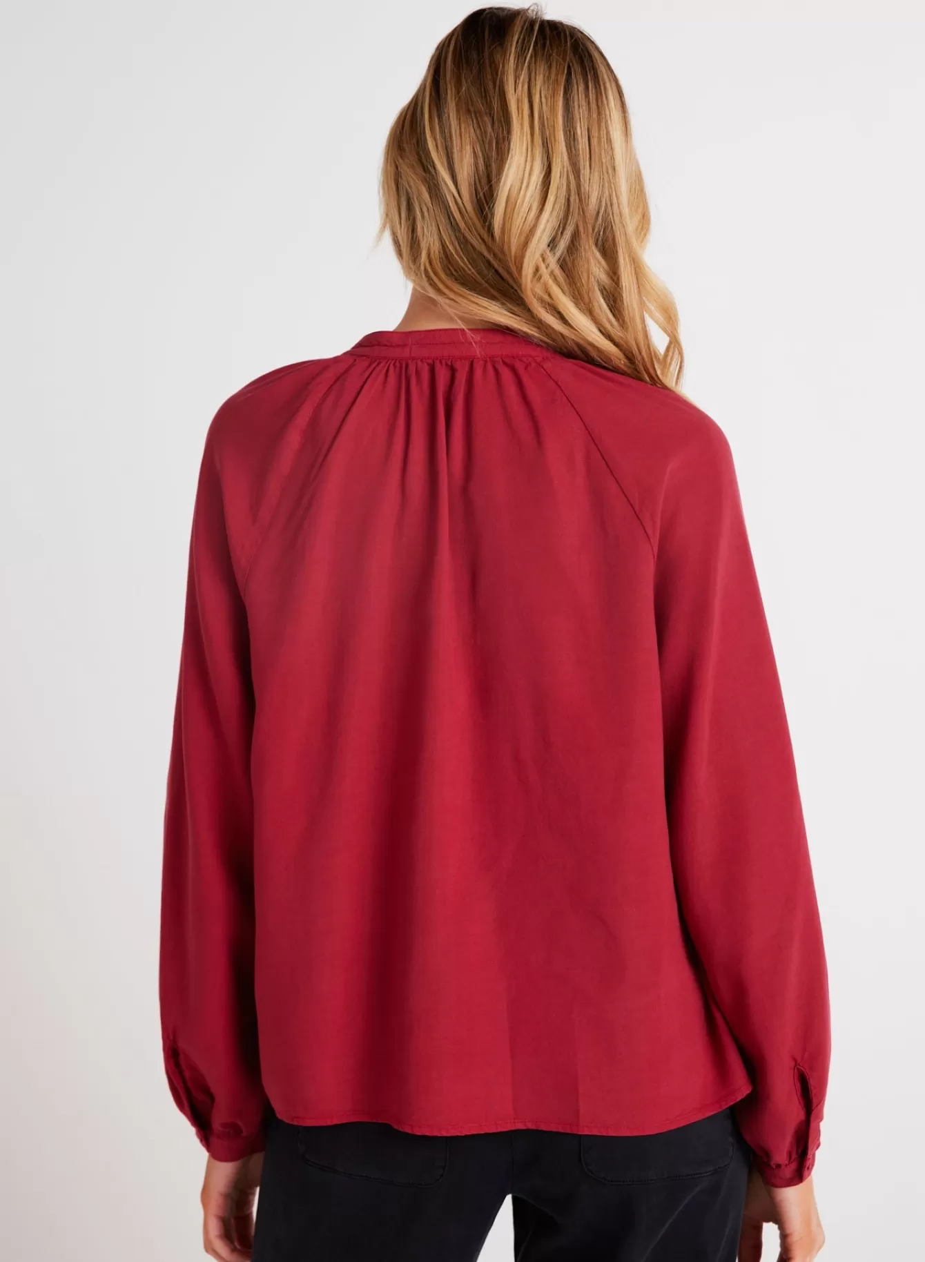 Bella Dahl Seasonal Essentials-Full Sleeve Raglan Button Down - Ruby Red