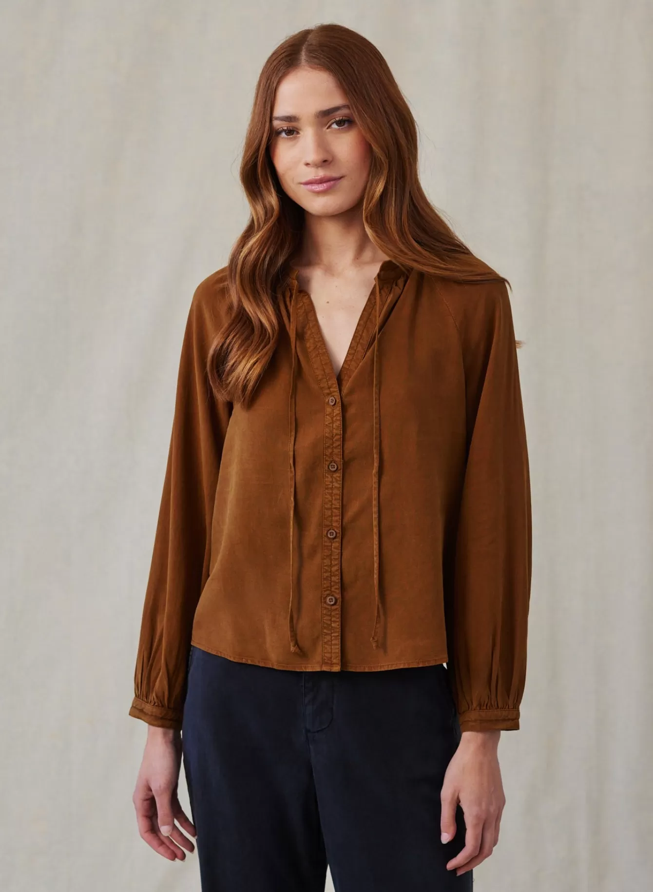 Bella Dahl Essentials Tops-Full Sleeve Raglan Button Down - Twilight Gold