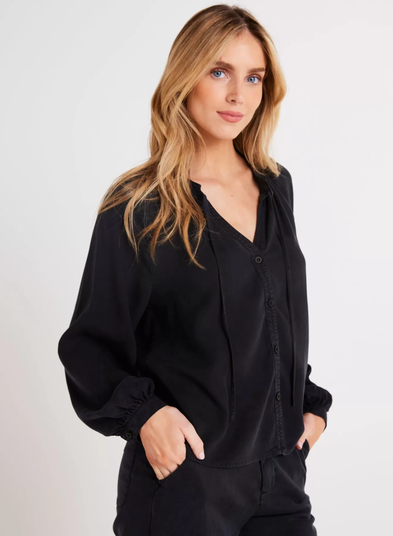 Bella Dahl Seasonal Essentials-Full Sleeve Raglan Button Down - Vintage Black