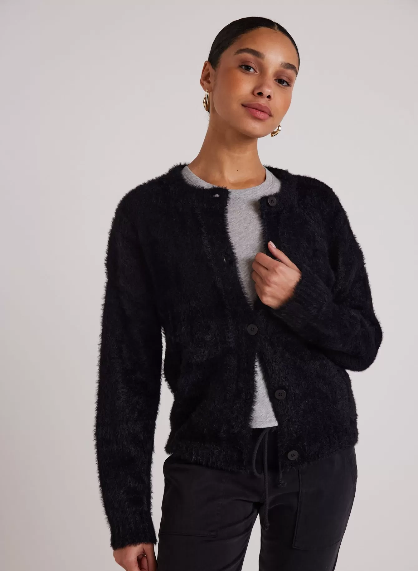 Bella Dahl Seasonal Essentials-Fuzzy Crew Neck Cardigan -