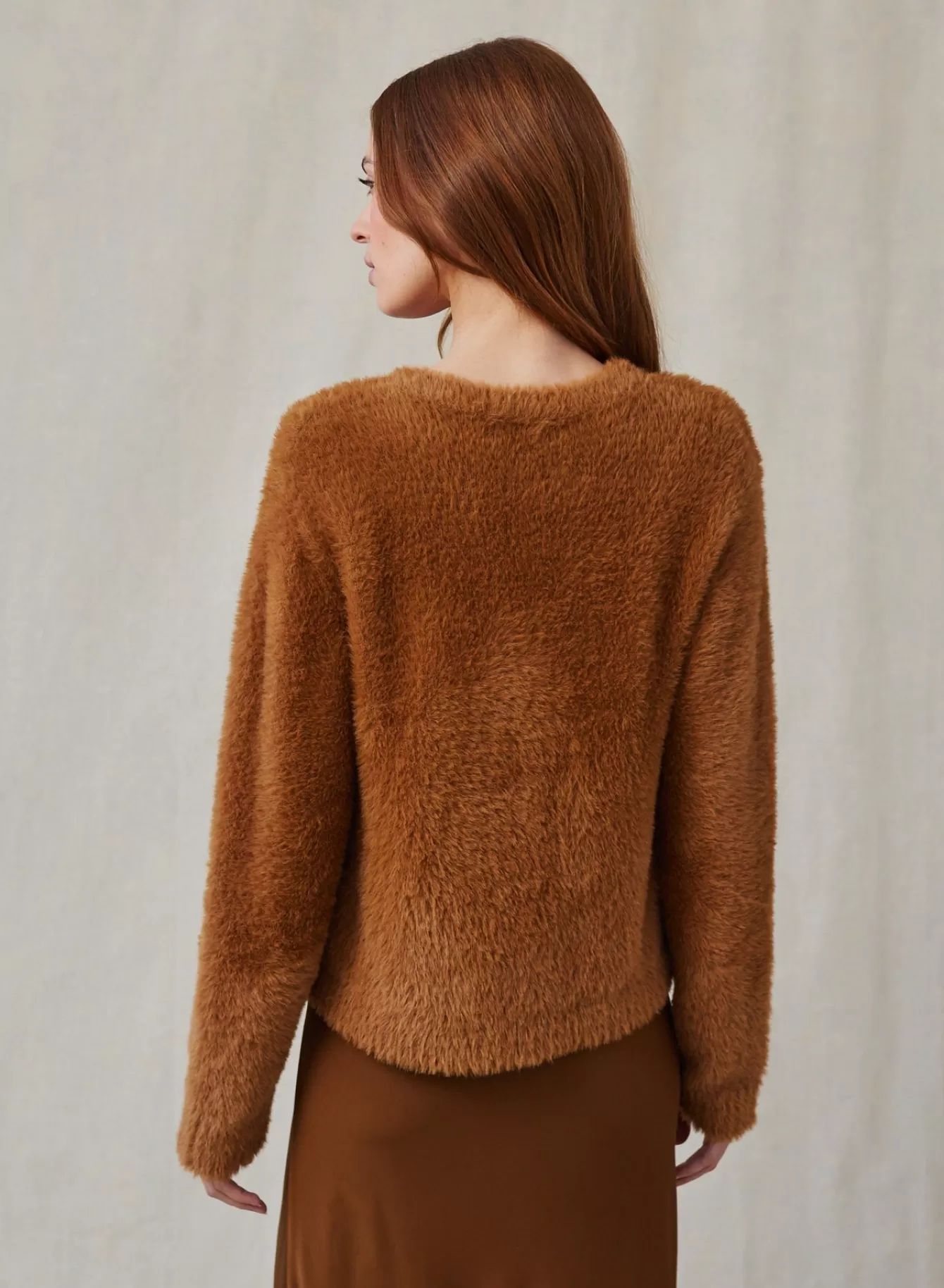 Bella Dahl Sweaters-Fuzzy Crew Neck Cardigan- Twilight Gold