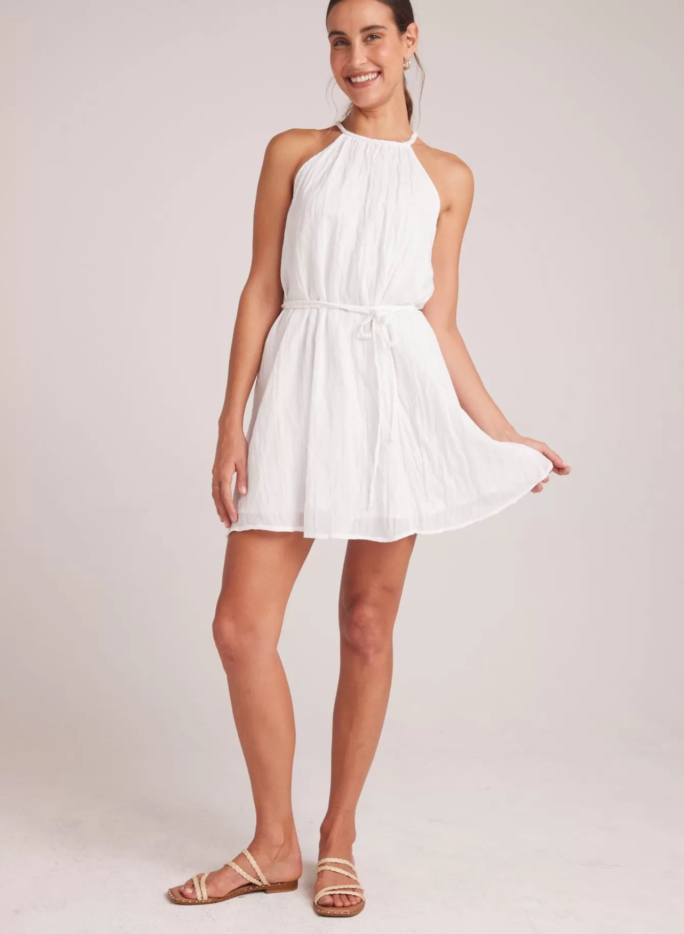 Bella Dahl Short Dresses-Gathered Halter Dress With Braided Belt -