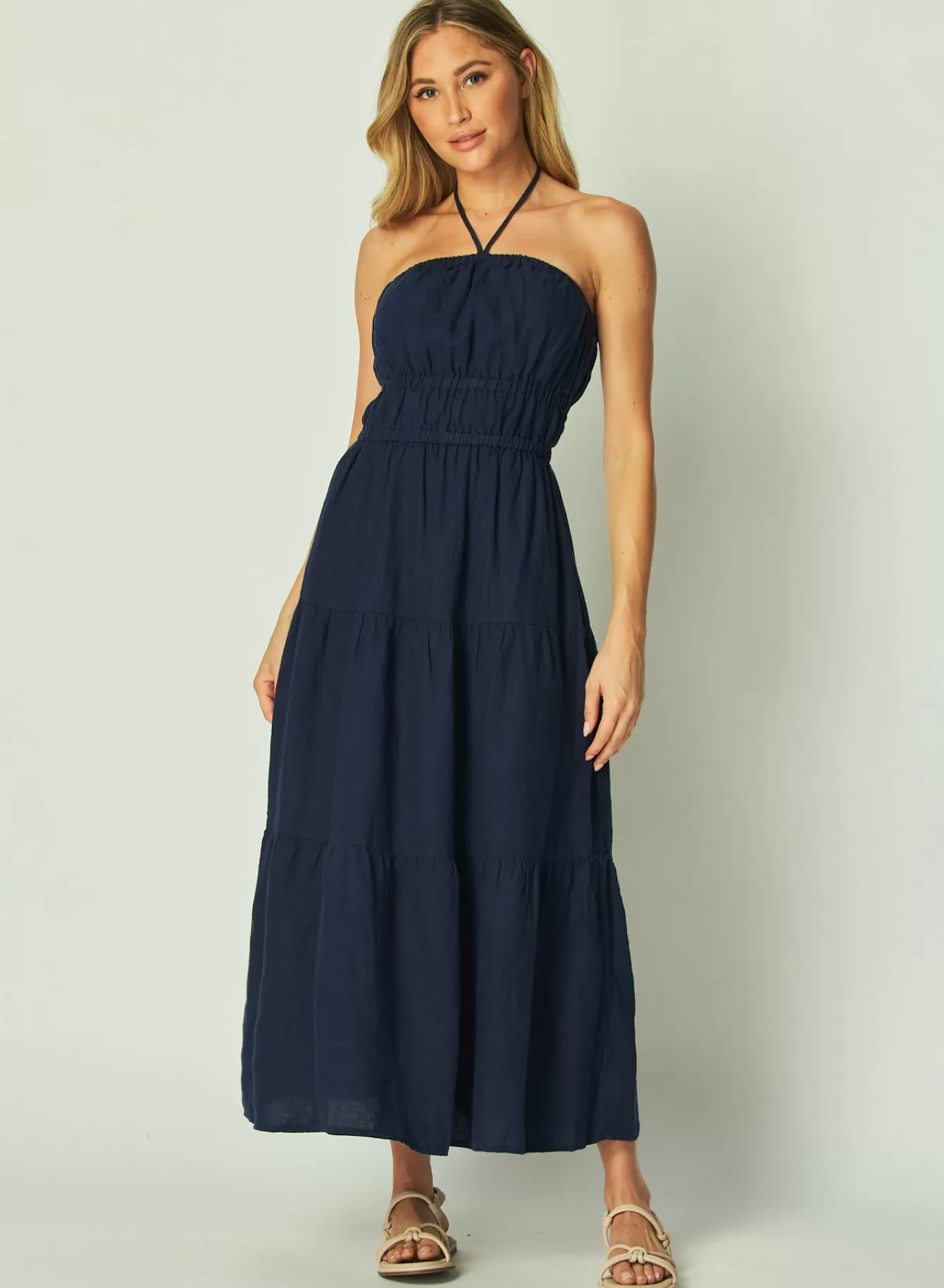 Bella Dahl Long Dresses-Gathered Halter Midi Dress - Brazilian Navy