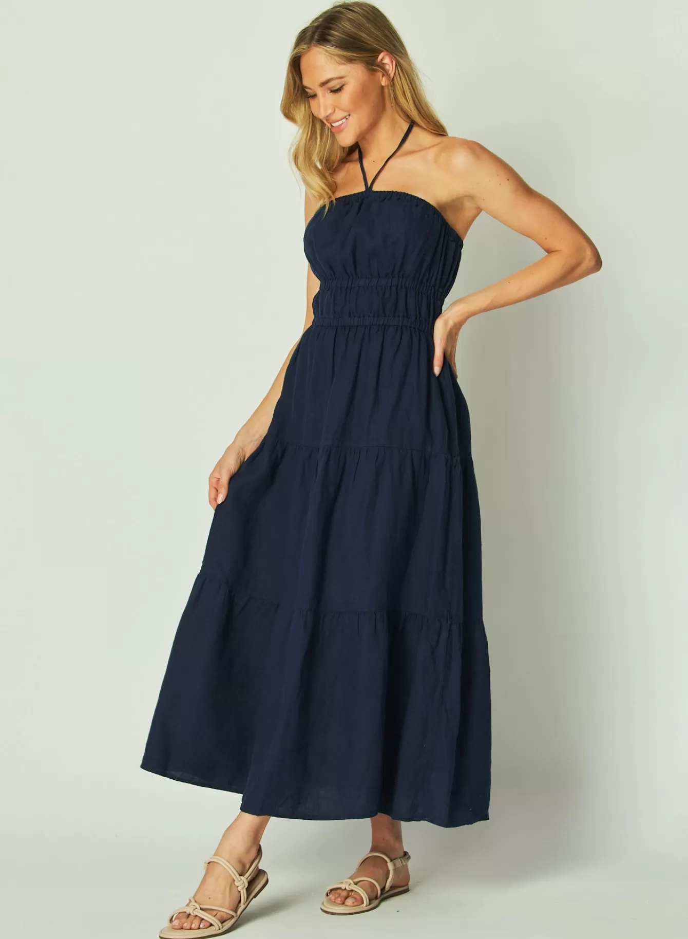 Bella Dahl Long Dresses-Gathered Halter Midi Dress - Brazilian Navy