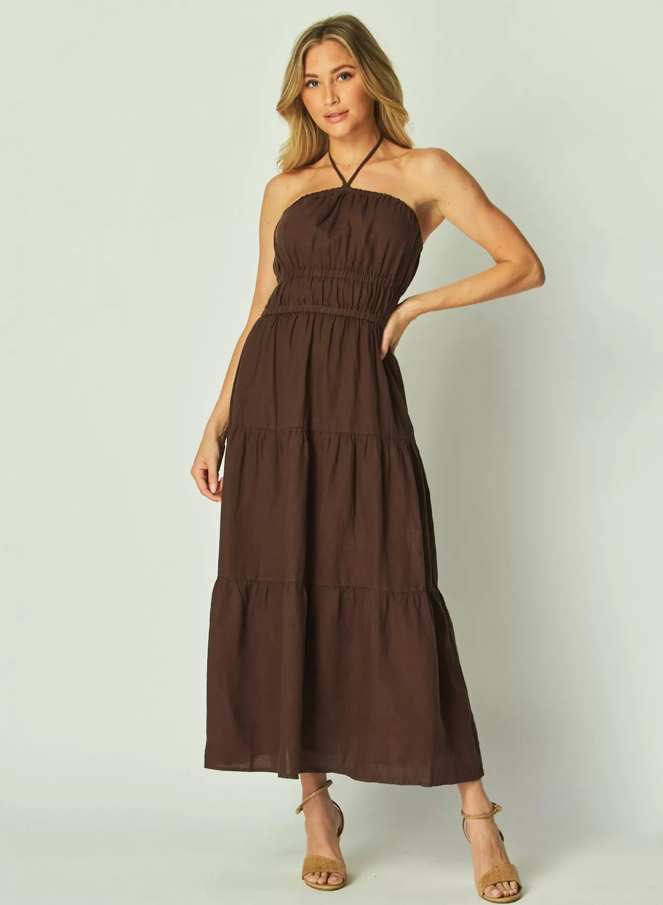 Bella Dahl Long Dresses-Gathered Halter Midi Dress - Cocoa Cabana