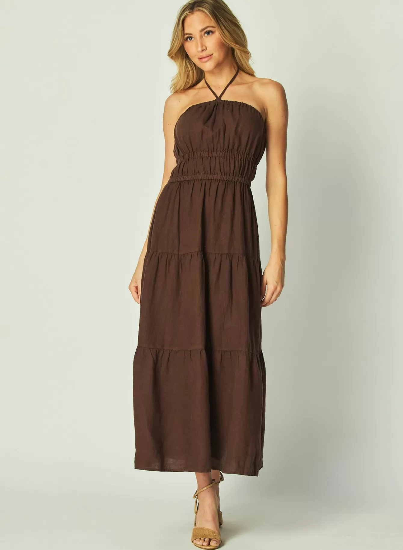 Bella Dahl Long Dresses-Gathered Halter Midi Dress - Cocoa Cabana