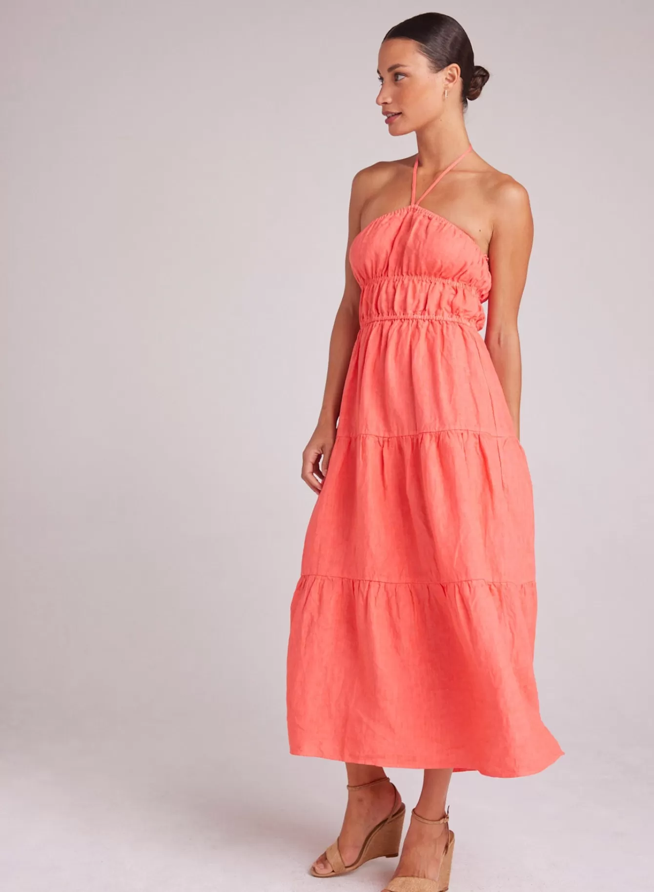 Bella Dahl Long Dresses-Gathered Halter Midi Dress - Hibiscus Bloom