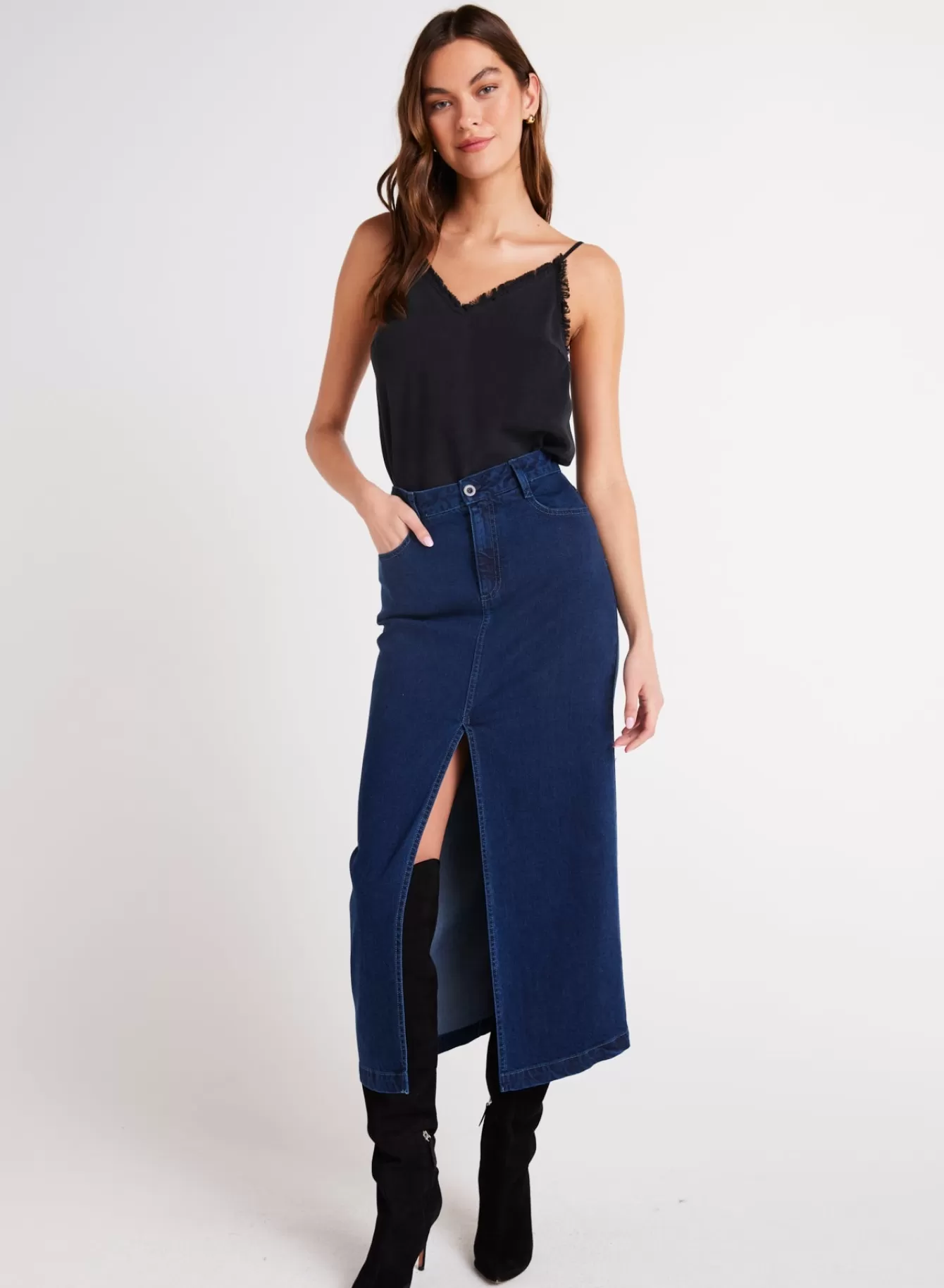 Bella Dahl Skirts-Gia Front Slit Maxi Skirt - Indigo Twilight Wash