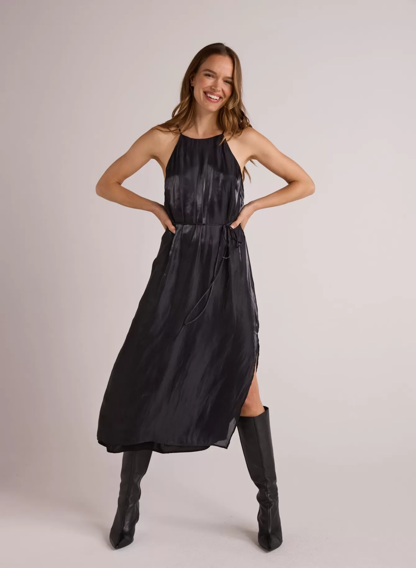 Bella Dahl Long Dresses-Halter Neck Slip Dress - Black Shimmer