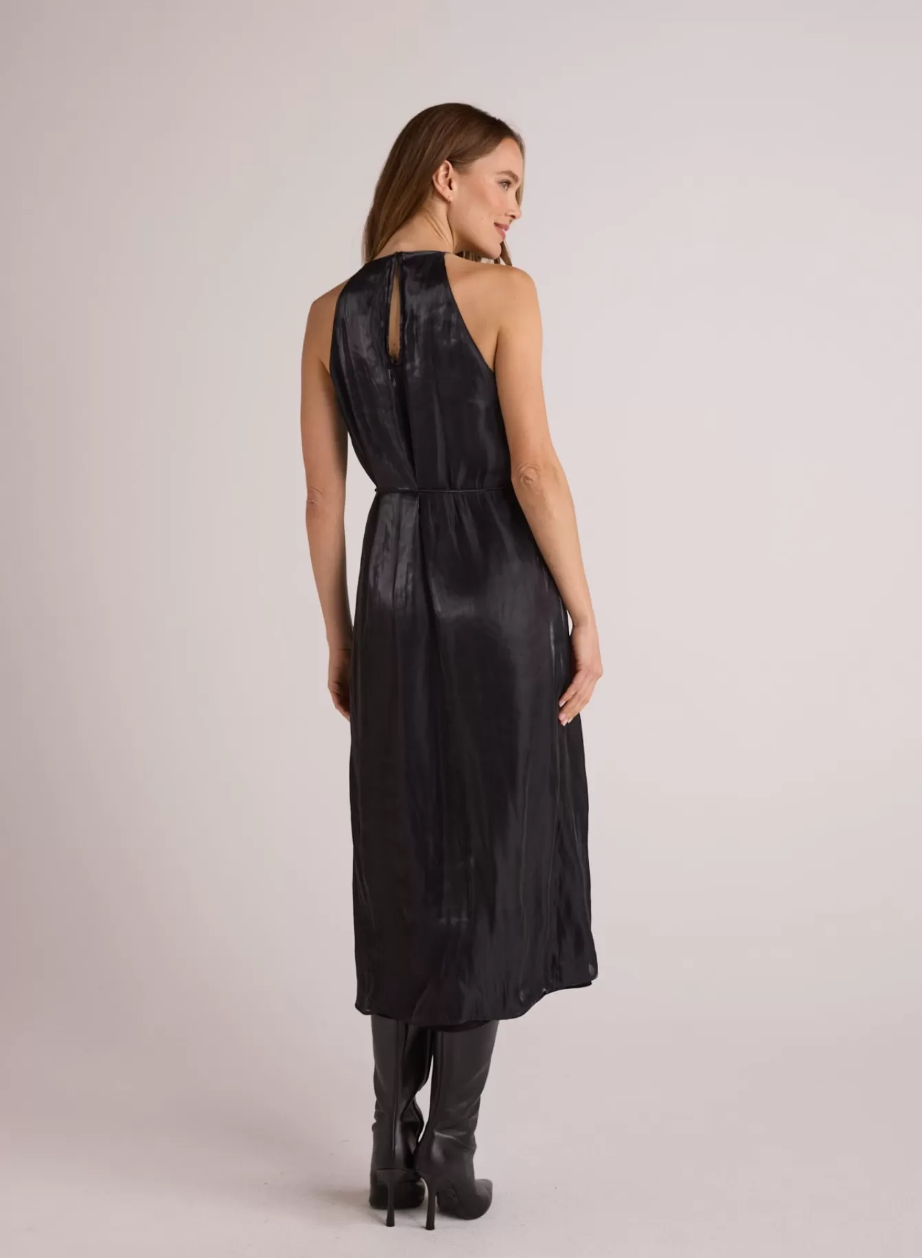 Bella Dahl Long Dresses-Halter Neck Slip Dress - Black Shimmer