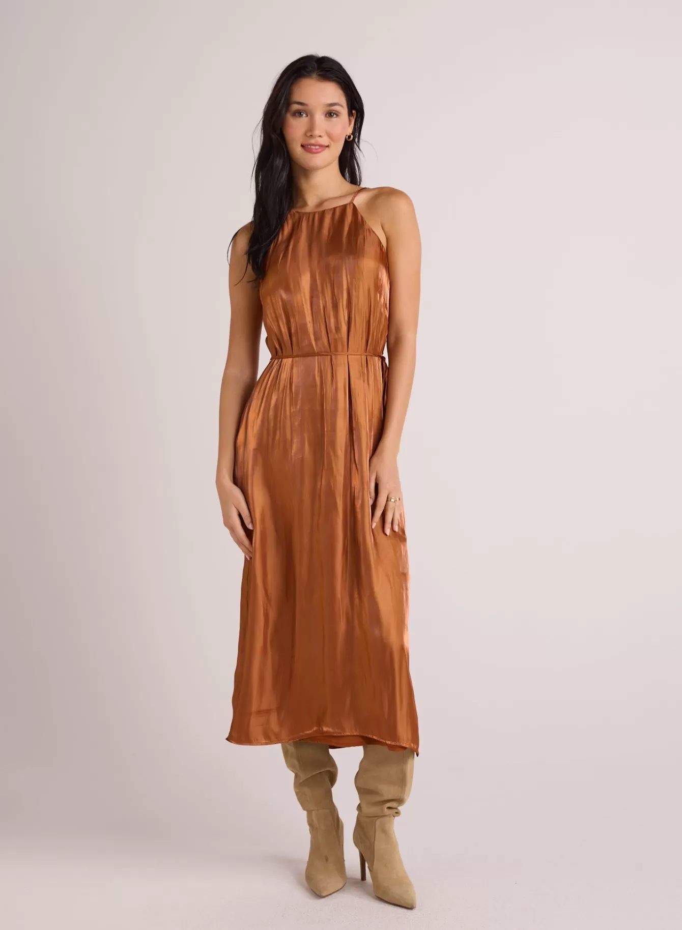 Bella Dahl Long Dresses-Halter Neck Slip Dress - Ember Glow Shimmer