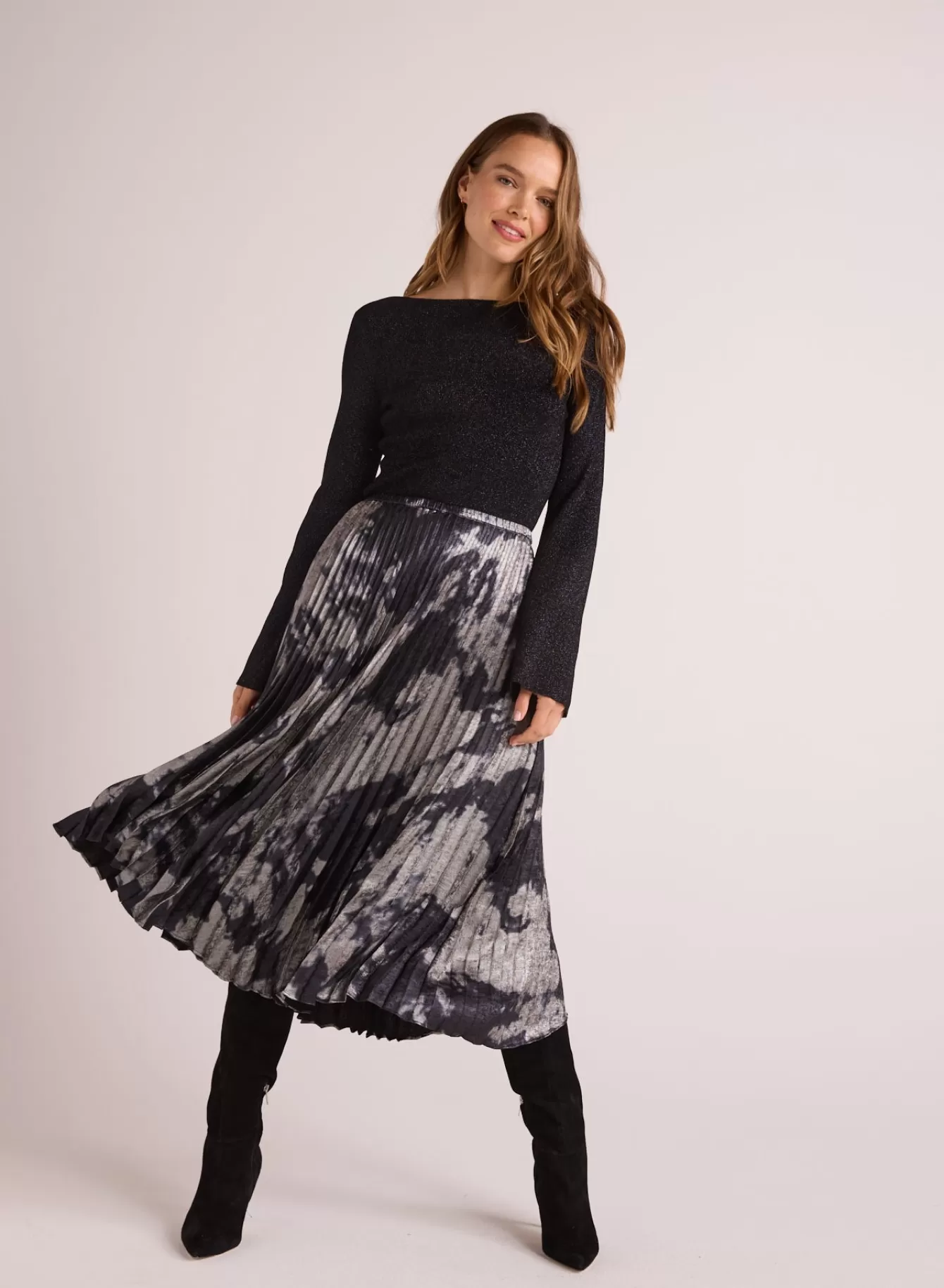 Bella Dahl Skirts-Hand Pleated Midi Skirt - Silver Dye Print