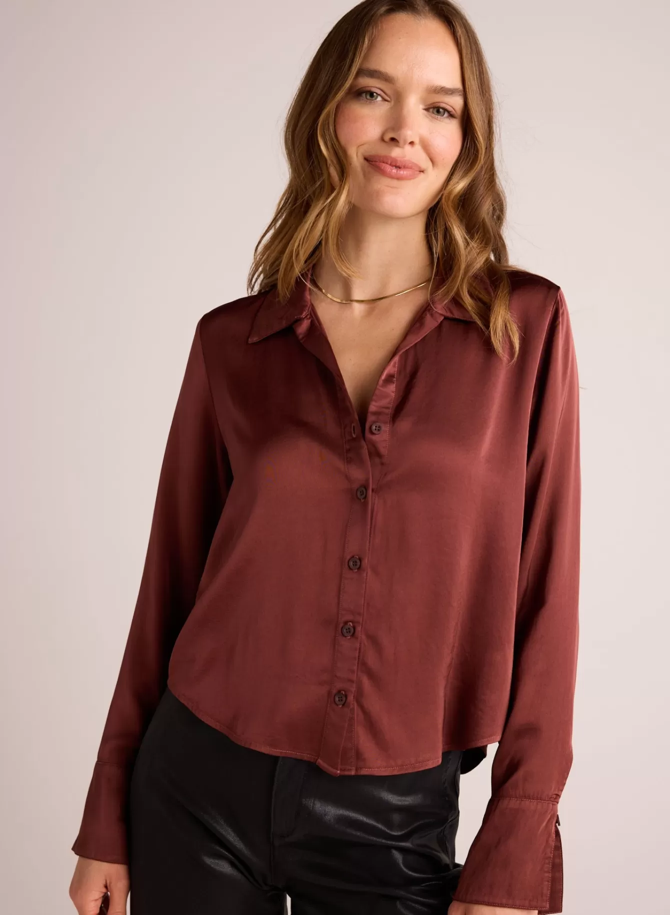 Bella Dahl Long Sleeve-High Low Hem Shirt - Brandy Wine