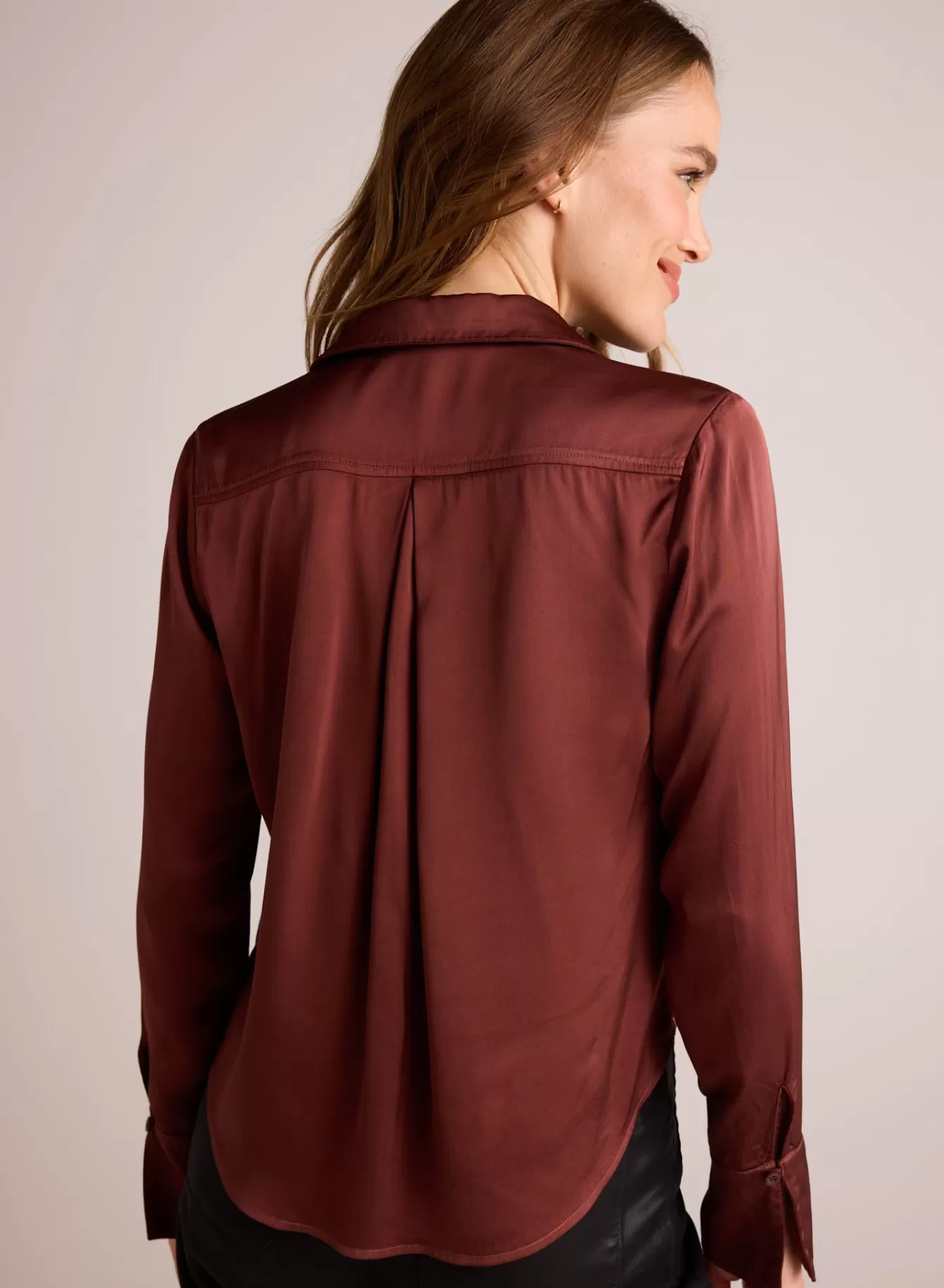 Bella Dahl Long Sleeve-High Low Hem Shirt - Brandy Wine