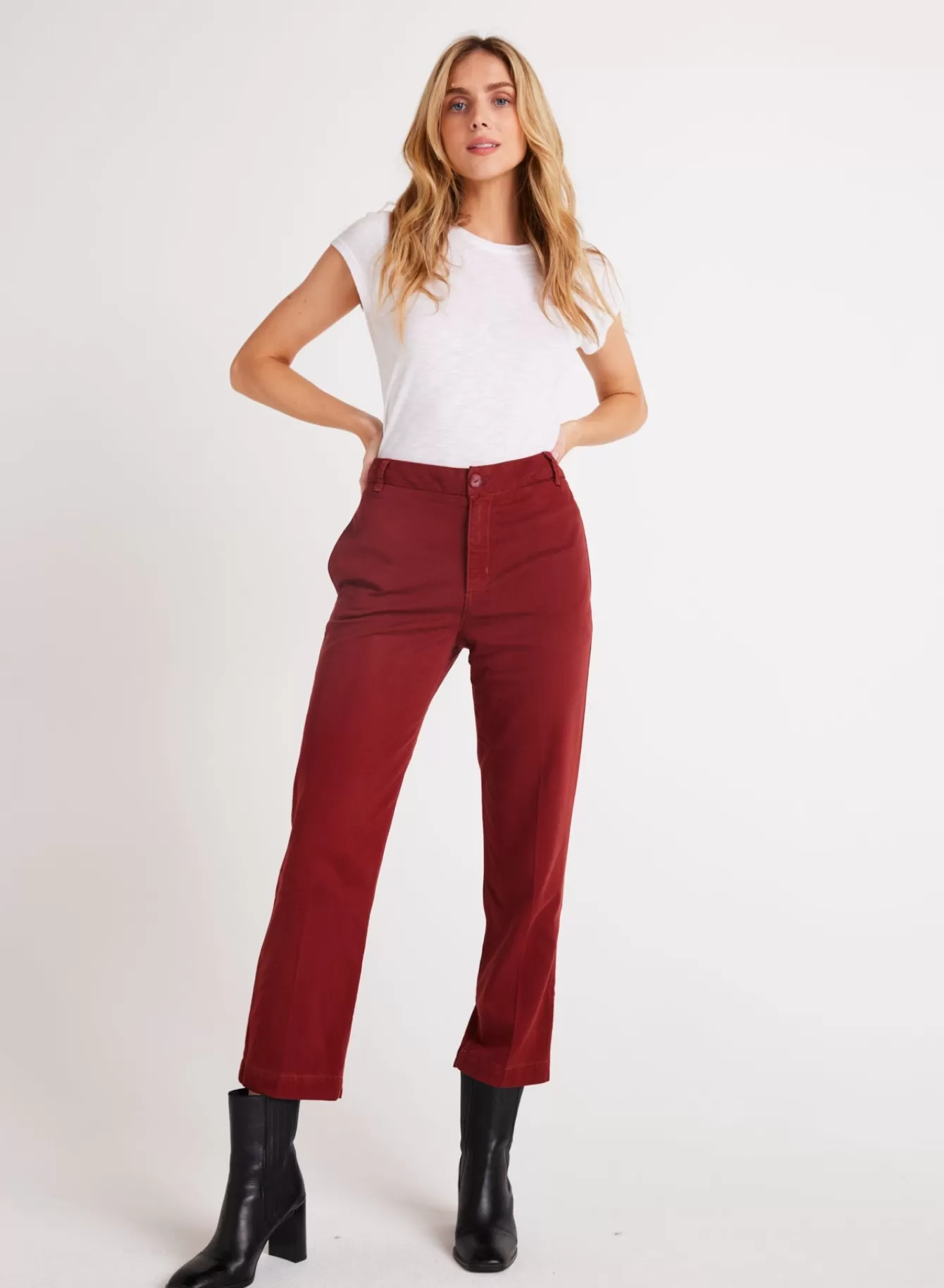 Bella Dahl Pants-Jess Crease Line Trouser - Red Mahogany