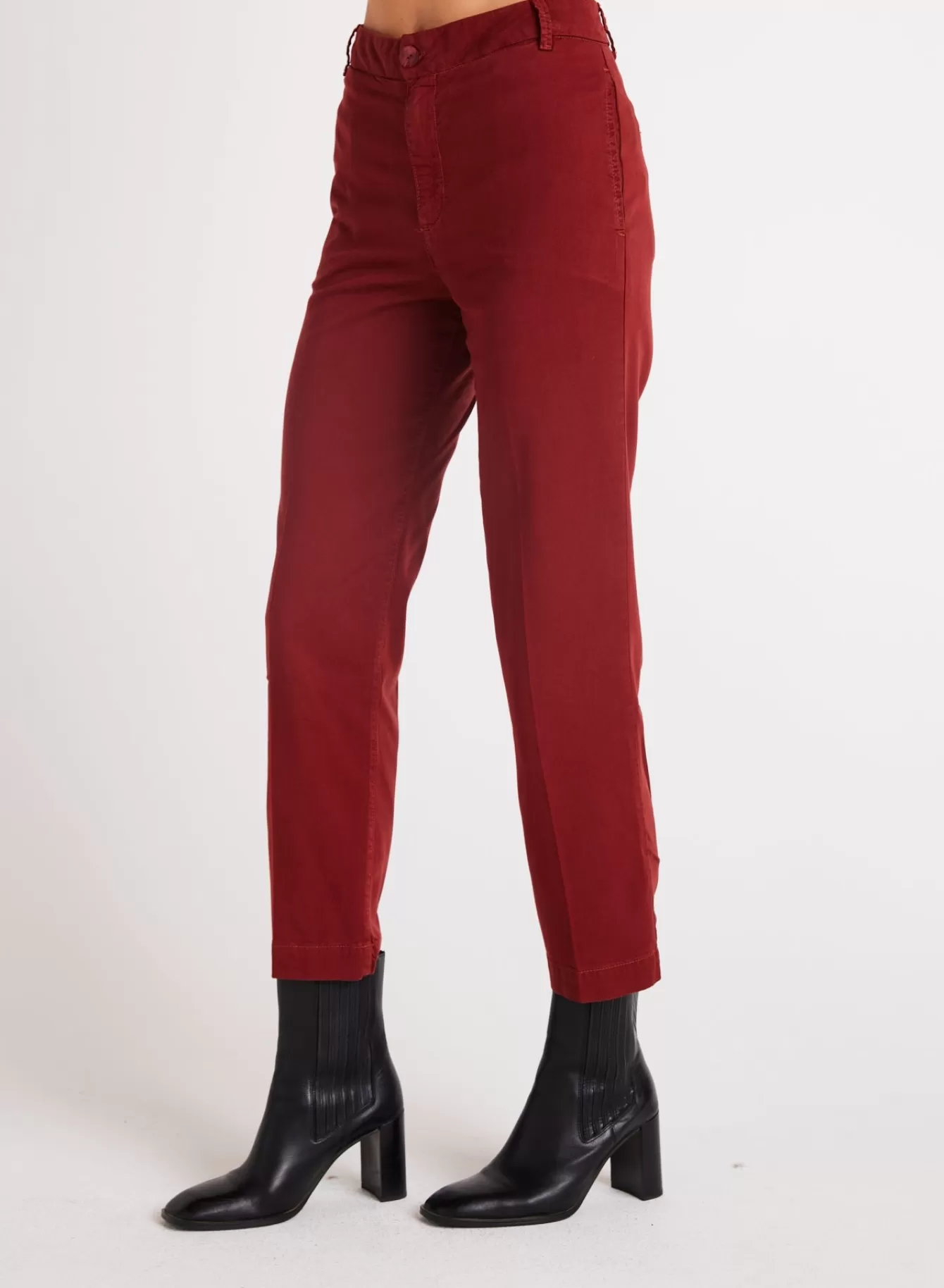 Bella Dahl Pants-Jess Crease Line Trouser - Red Mahogany