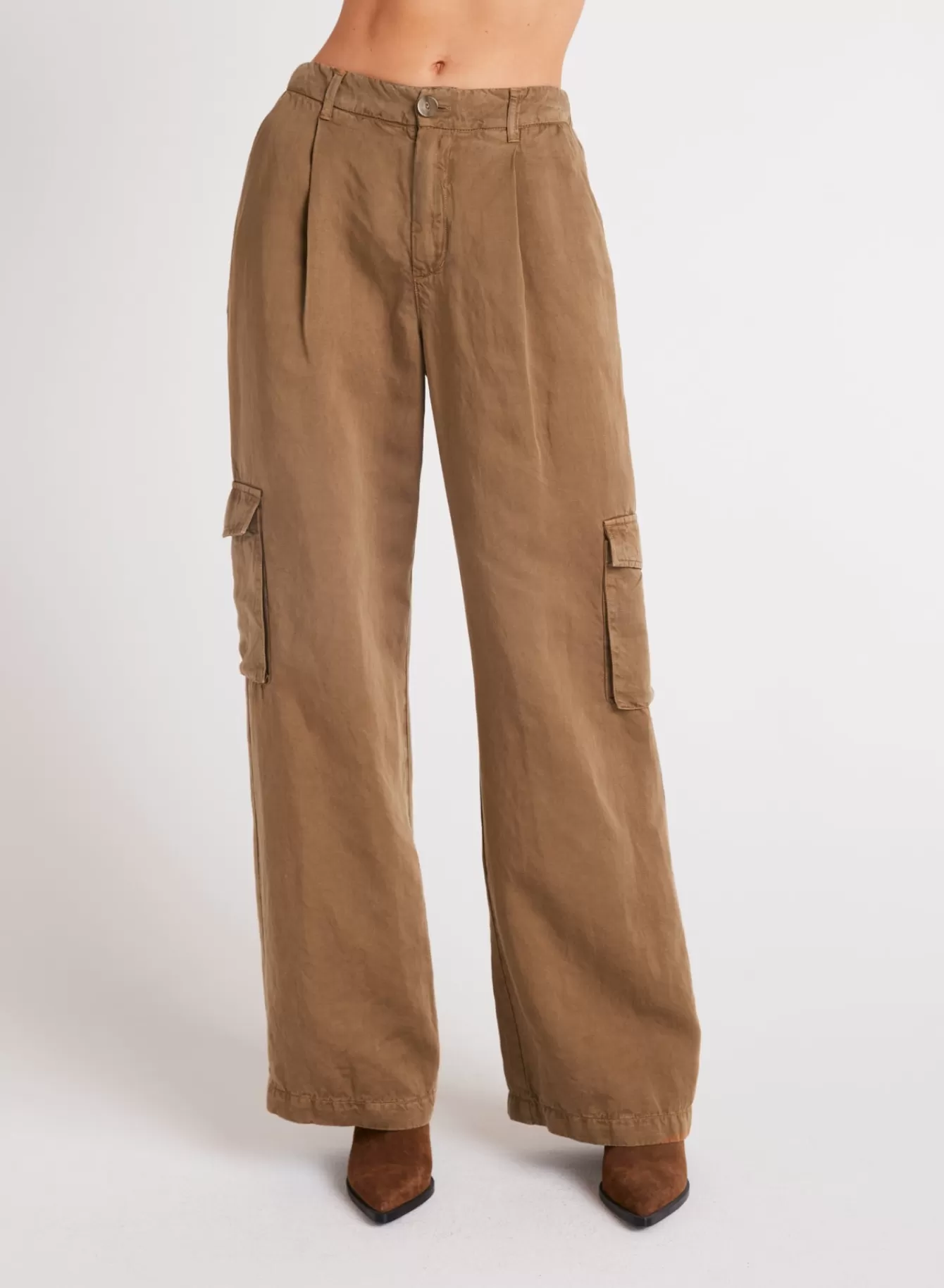 Bella Dahl Pants-Jules Pleated Wide Leg - Topaz Brown