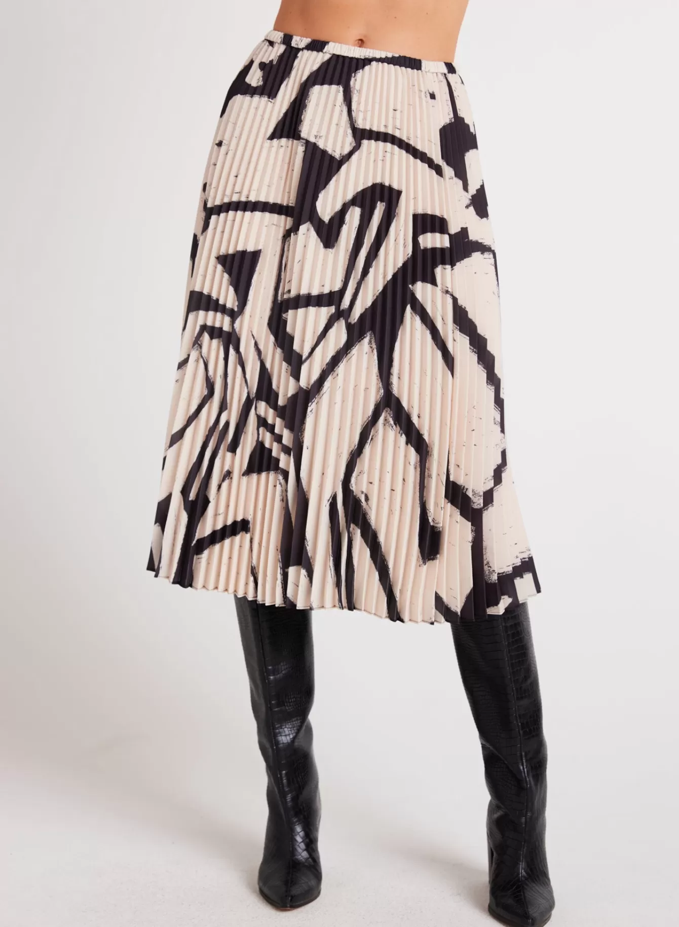 Bella Dahl Skirts-Knife Pleat Midi Skirt - Ivory Mosaic Print