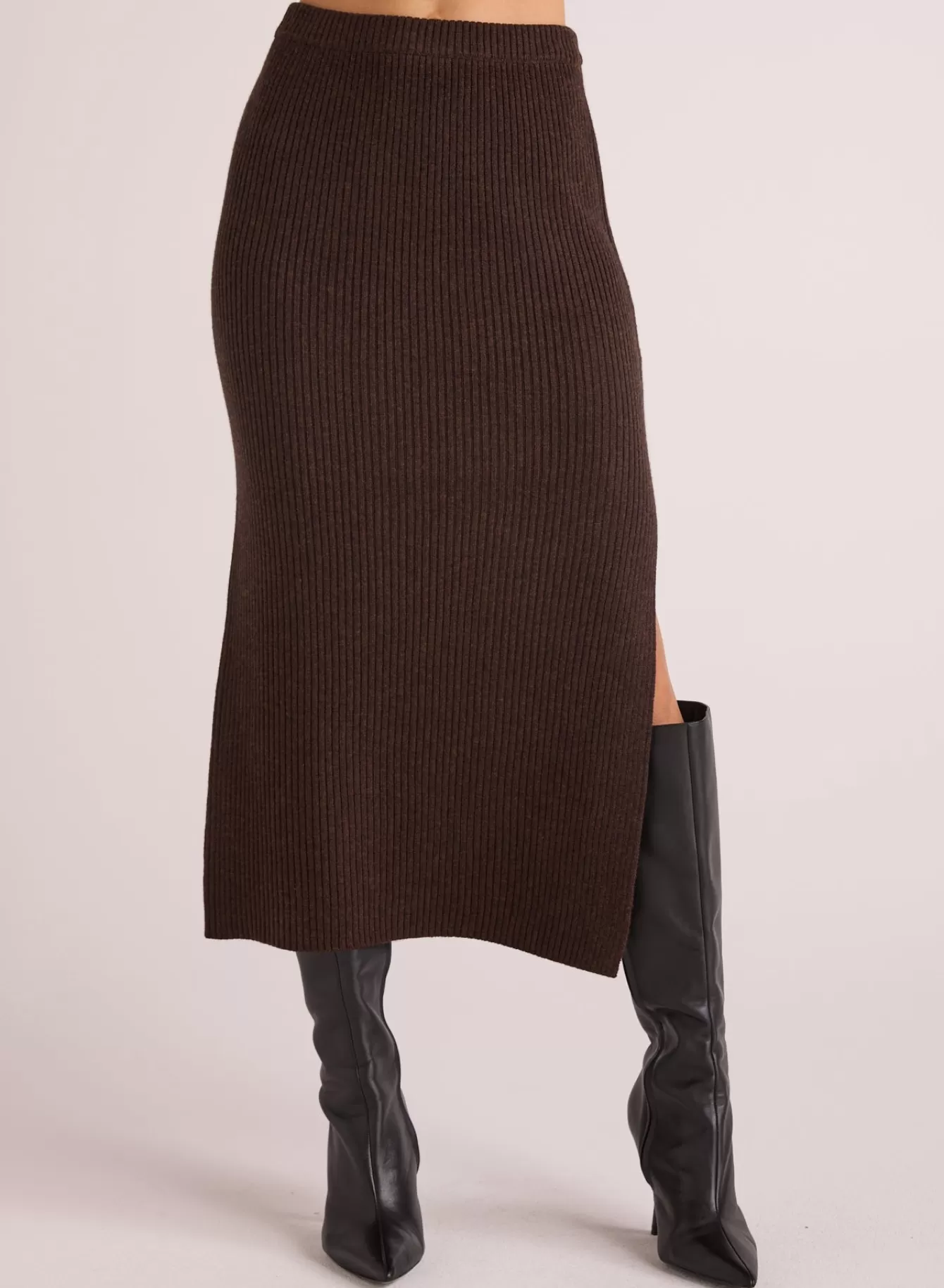 Bella Dahl Skirts-Knit Skirt with Side Slit - Heather Brown