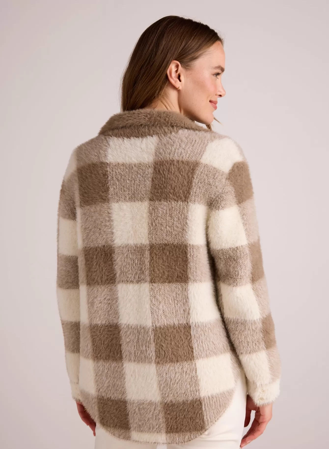 Bella Dahl Outerwear-Knitted Fuzzy Shacket - Ivory & Fawn