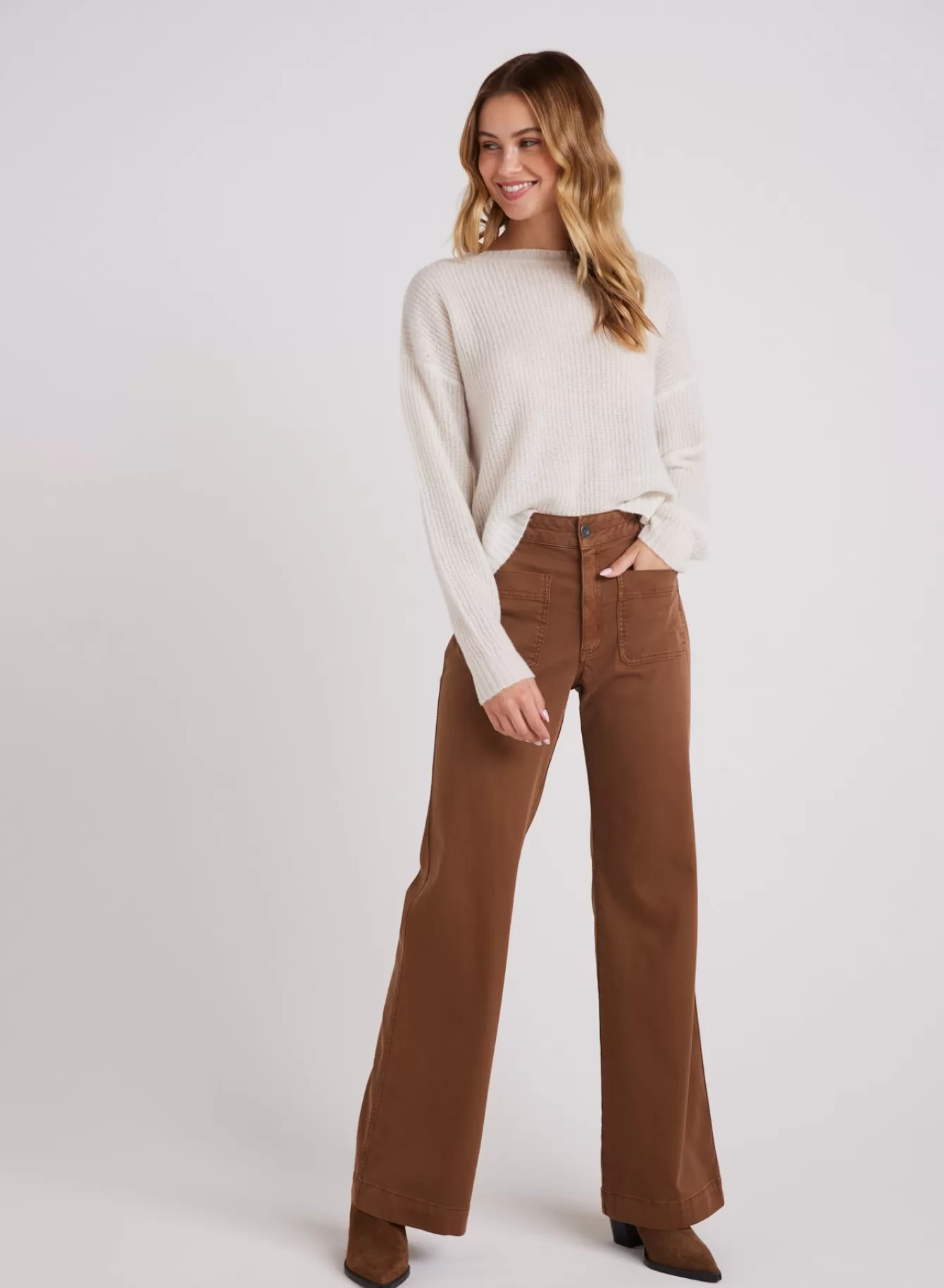 Bella Dahl Pants-Lola Two Pocket Wide Leg - Spiced Brown