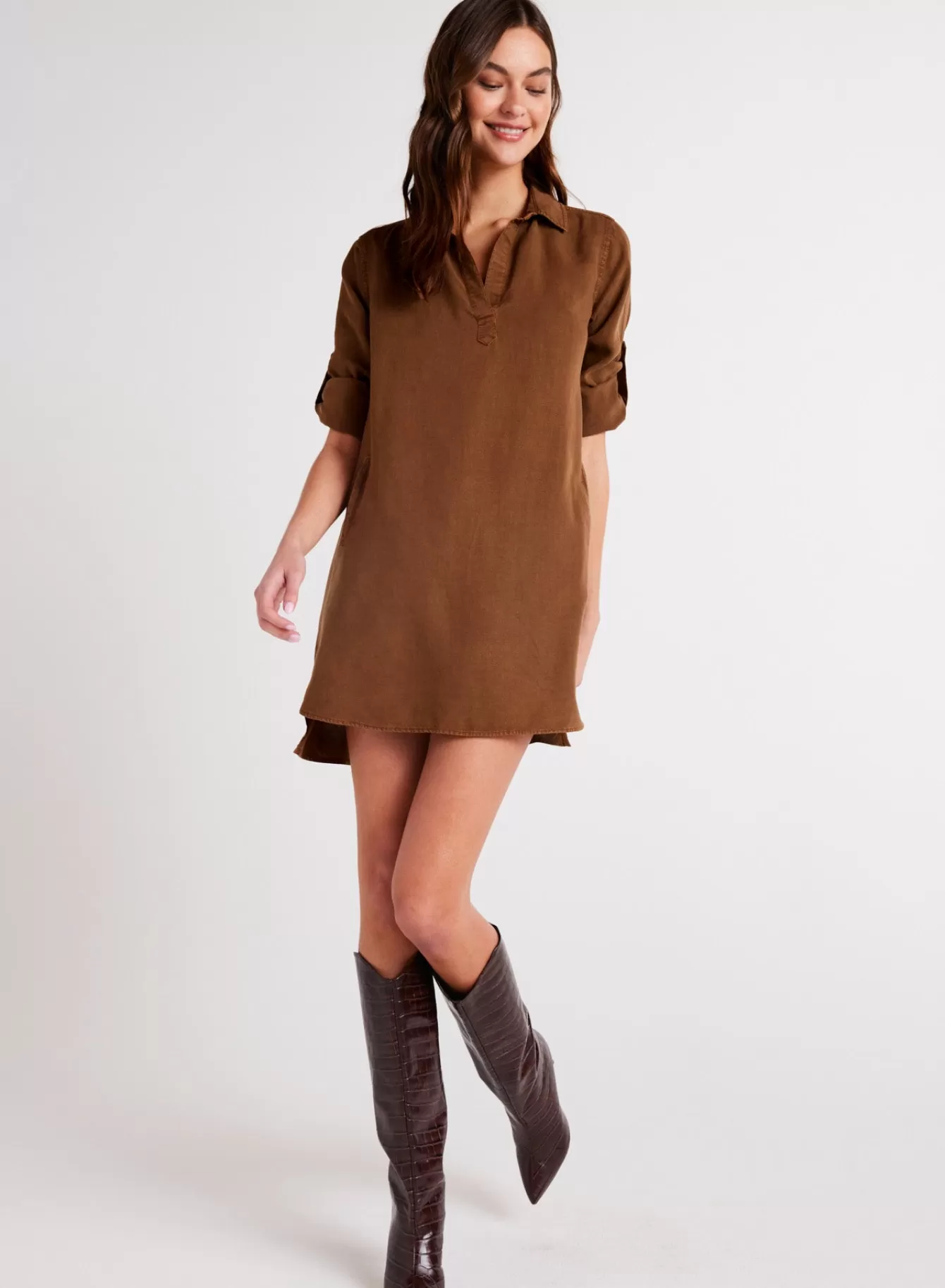 Bella Dahl Seasonal Essentials-Long Sleeve A-Line Shirt Dress - Twilight Gold