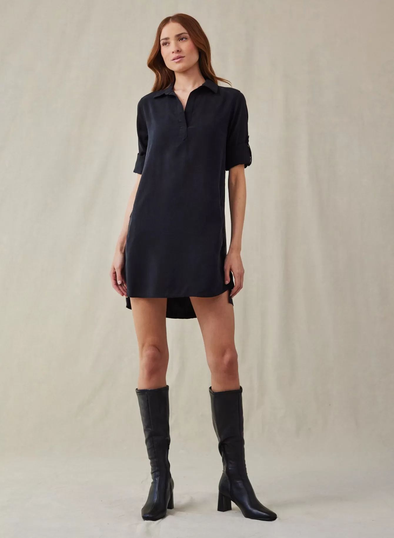 Bella Dahl Essentials Dresses-Long Sleeve A-Line Shirt Dress - Vintage Black