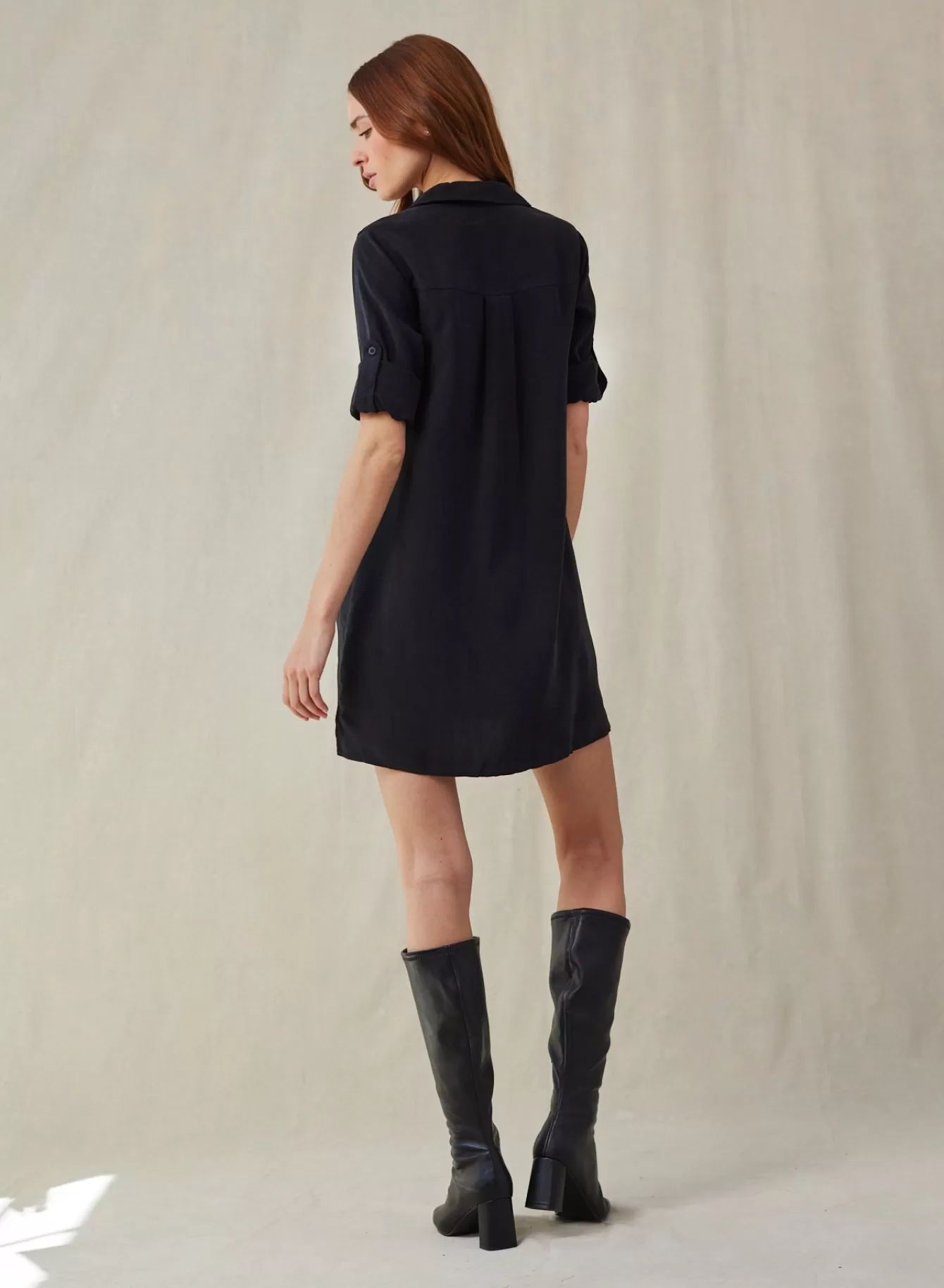 Bella Dahl Essentials Dresses-Long Sleeve A-Line Shirt Dress - Vintage Black