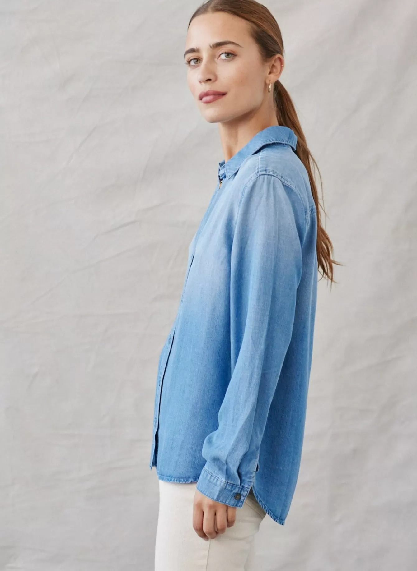 Bella Dahl Essentials Tops-Long Sleeve Classic Button Down - Medium Ombre Wash