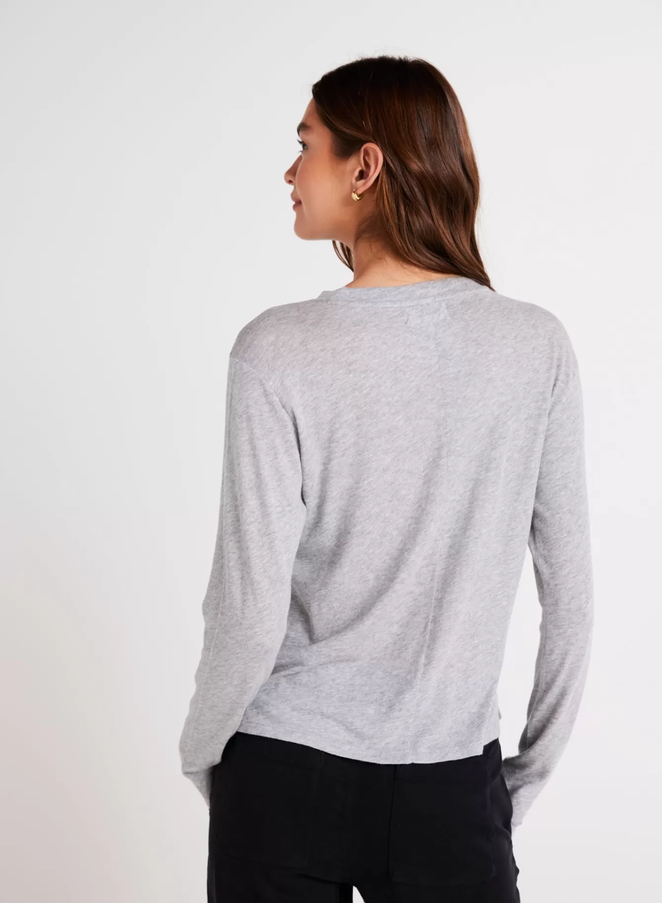 Bella Dahl Essentials Tops-Long Sleeve Crew Neck Tee - Heather Ash