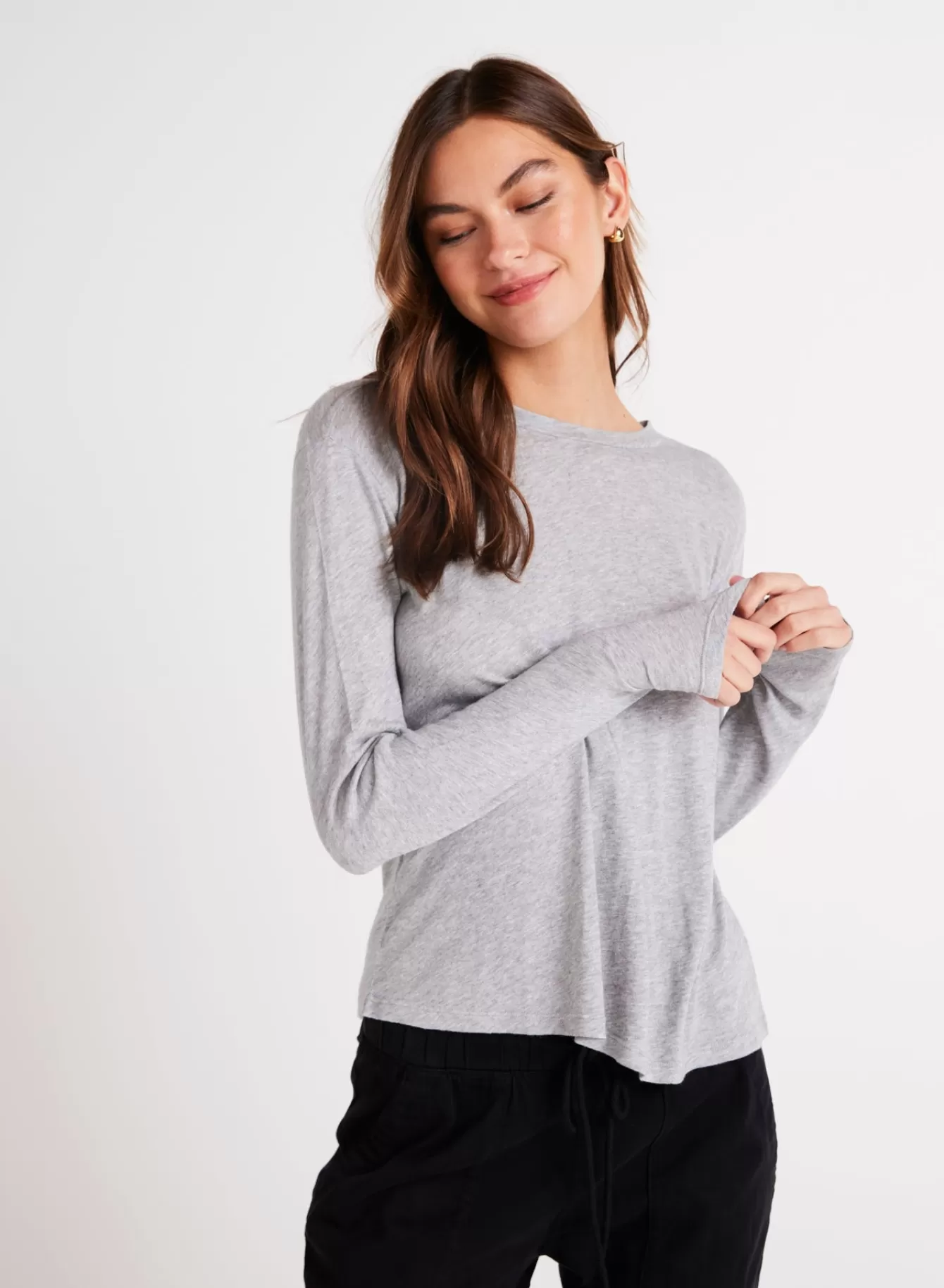 Bella Dahl Long Sleeve-Long Sleeve Crew Neck Tee - Heather Ash